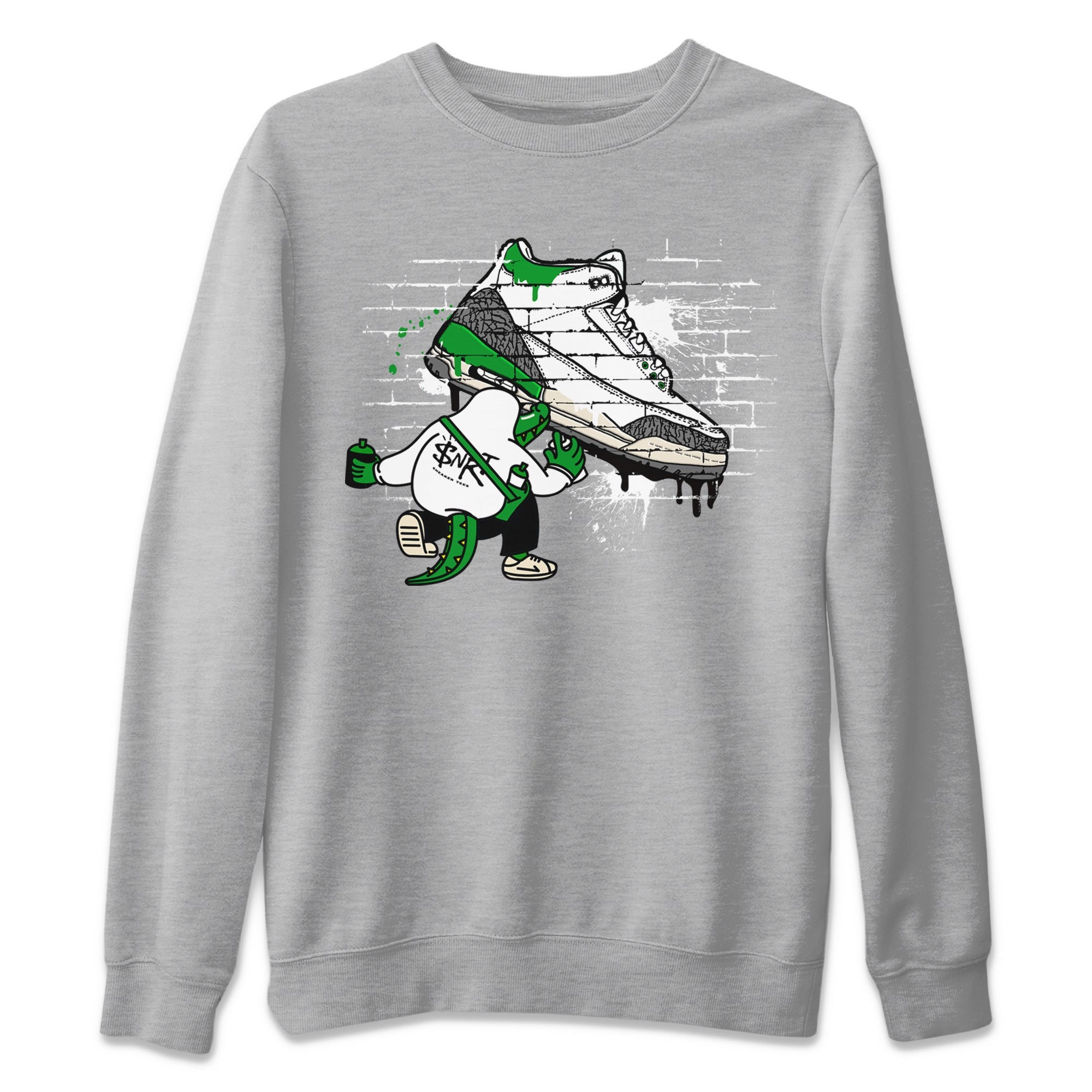 AJ3 Lucky Green Sneaker Match Tees Crocodile Artist Streetwear Sneaker Shirt Air Jordan 3 Lucky Green Sneaker Release Tees Unisex Shirts Heather Grey 2