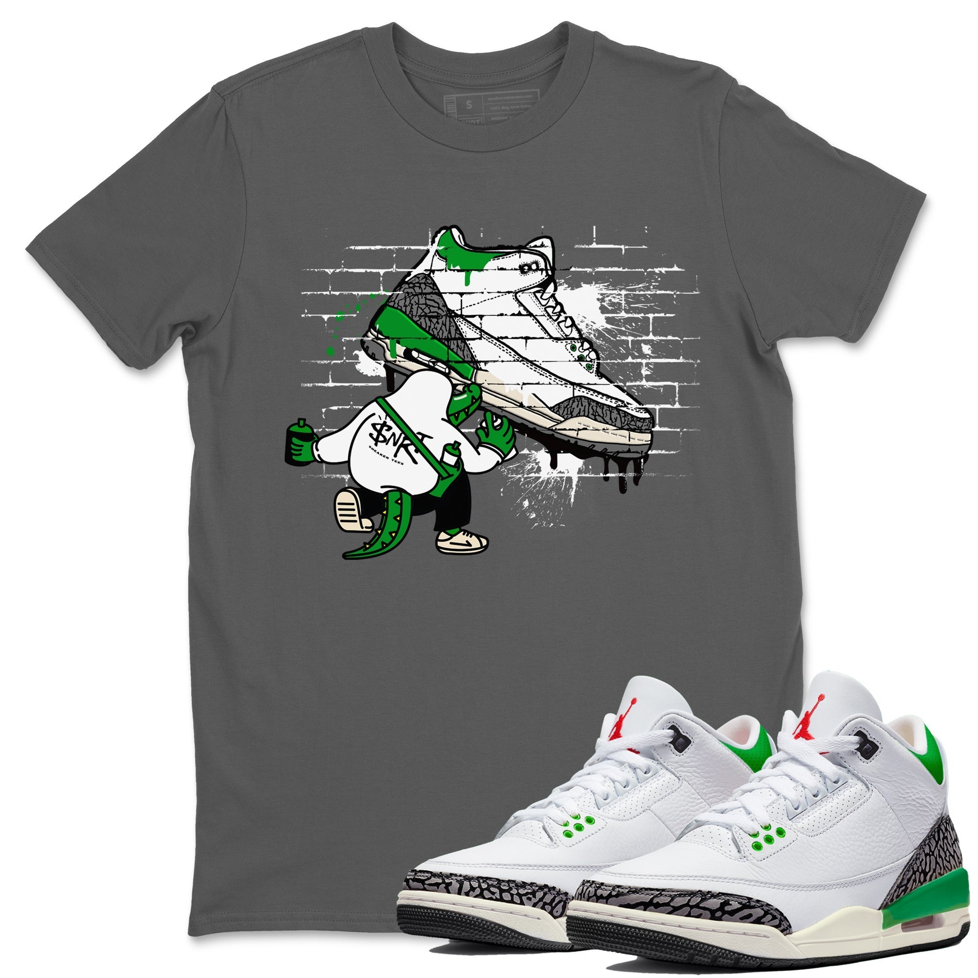 AJ3 Lucky Green Sneaker Match Tees Crocodile Artist Streetwear Sneaker Shirt Air Jordan 3 Lucky Green Sneaker Release Tees Unisex Shirts Cool Grey 1