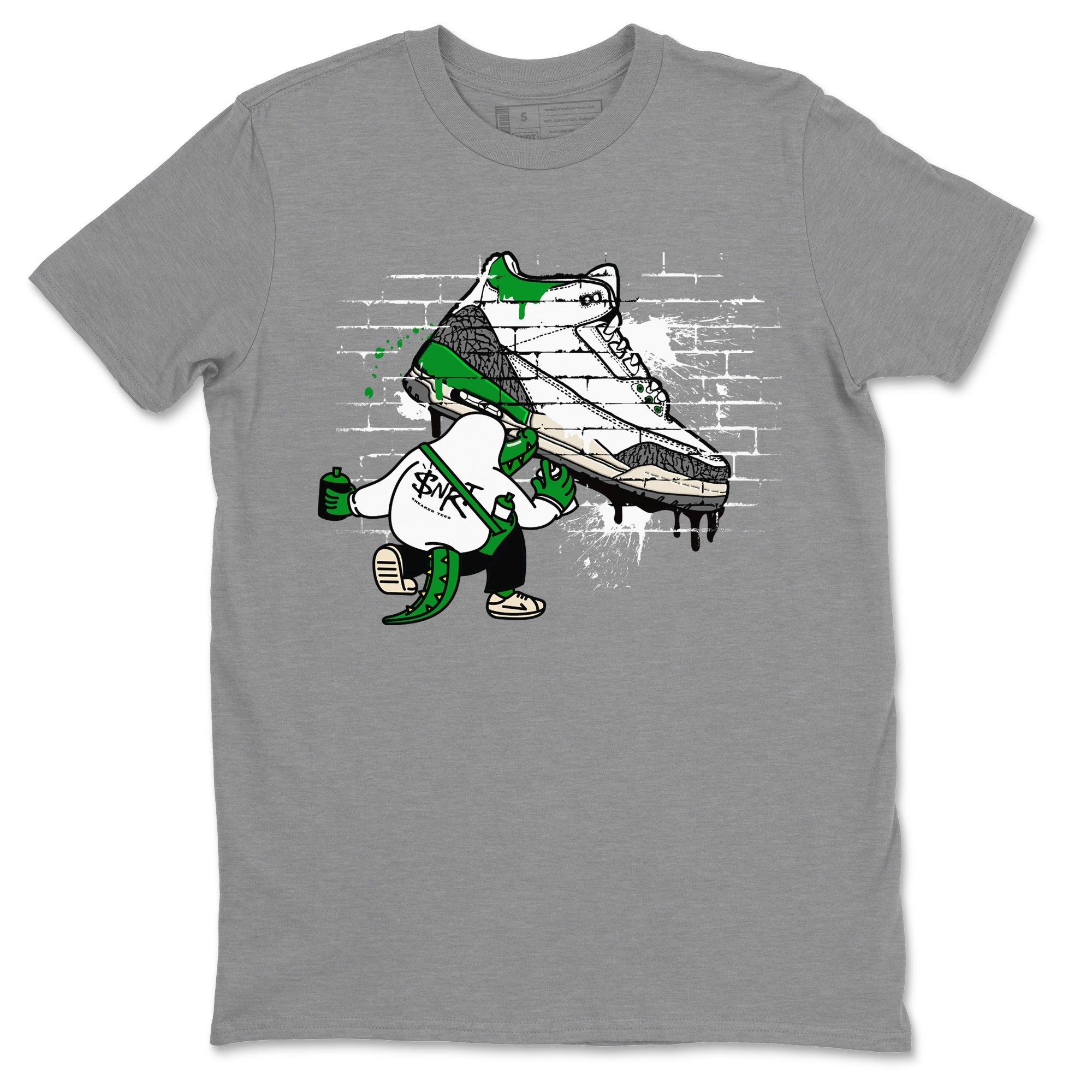 AJ3 Lucky Green Sneaker Match Tees Crocodile Artist Streetwear Sneaker Shirt Air Jordan 3 Lucky Green Sneaker Release Tees Unisex Shirts Heather Grey 2