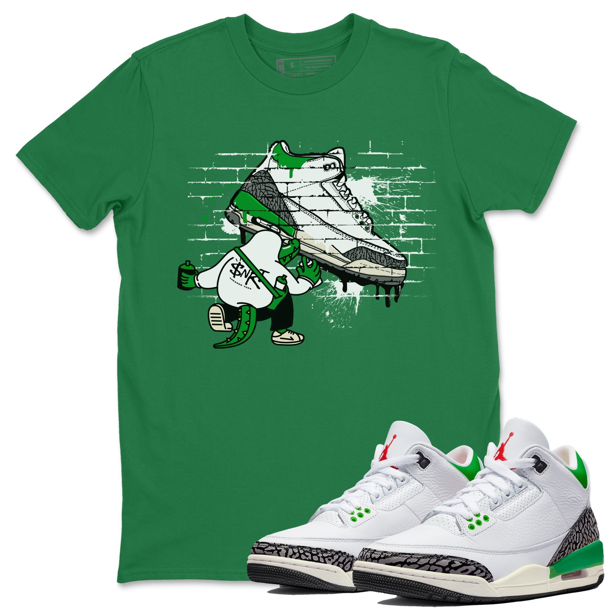 AJ3 Lucky Green Sneaker Match Tees Crocodile Artist Streetwear Sneaker Shirt Air Jordan 3 Lucky Green Sneaker Release Tees Unisex Shirts Kelly Green 1
