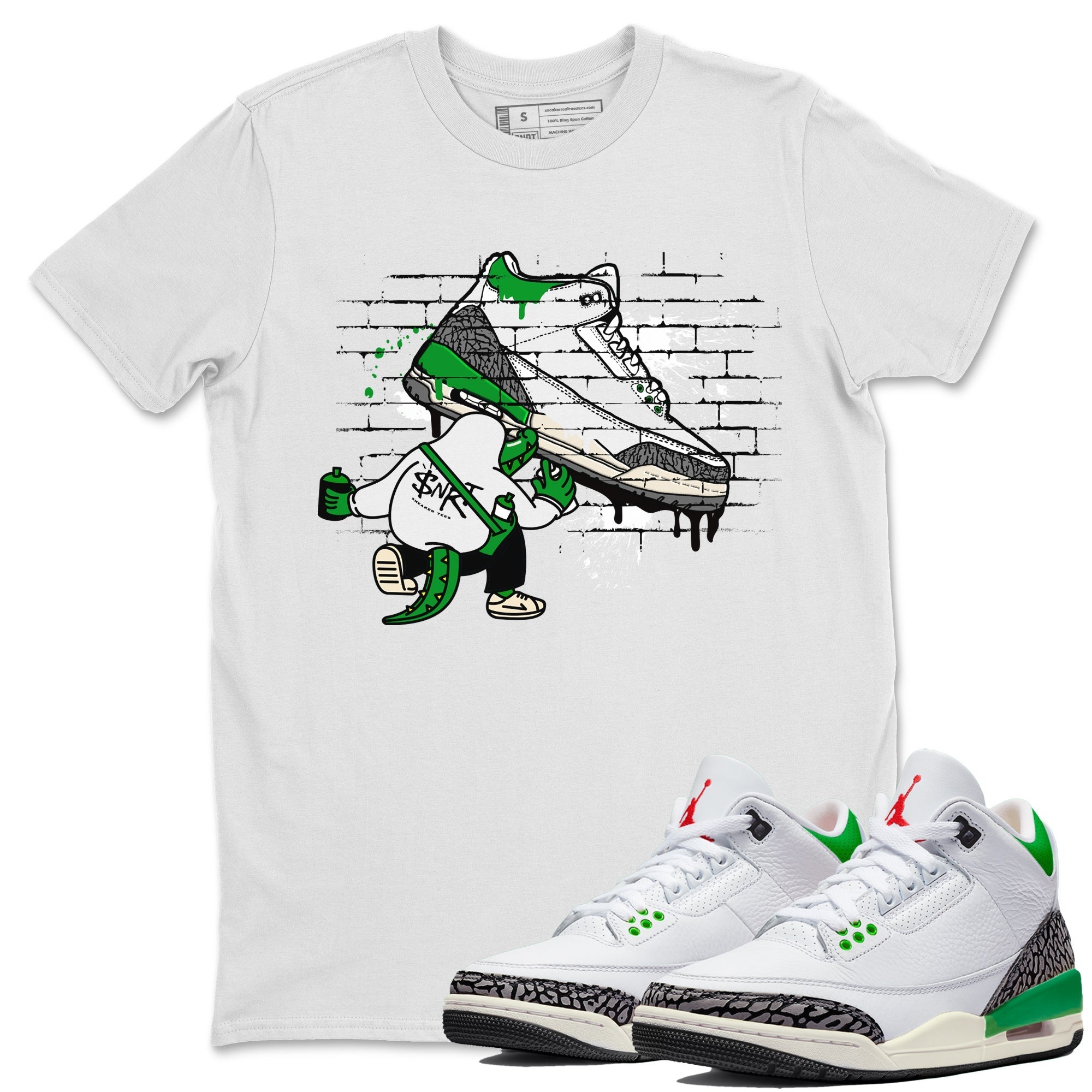 AJ3 Lucky Green Sneaker Match Tees Crocodile Artist Streetwear Sneaker Shirt Air Jordan 3 Lucky Green Sneaker Release Tees Unisex Shirts White 1