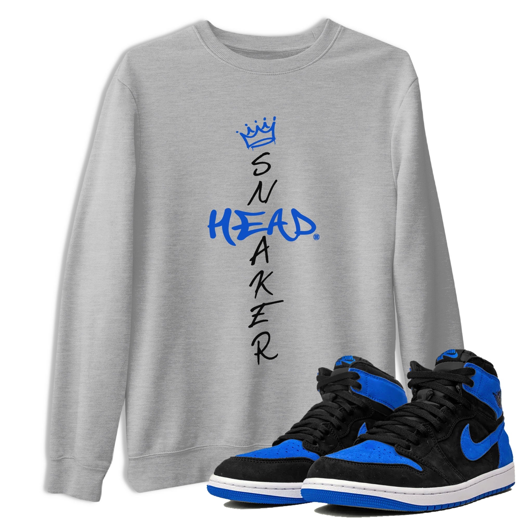 1s Royal Reimagined shirt to match jordans Cross Sneakerhead sneaker shirts Air Jordan 1 Royal Reimagined Drip Gear Zone Unisex Sneaker Tees and Sneaker Match T-Shirt Heather Grey 1 T-Shirt