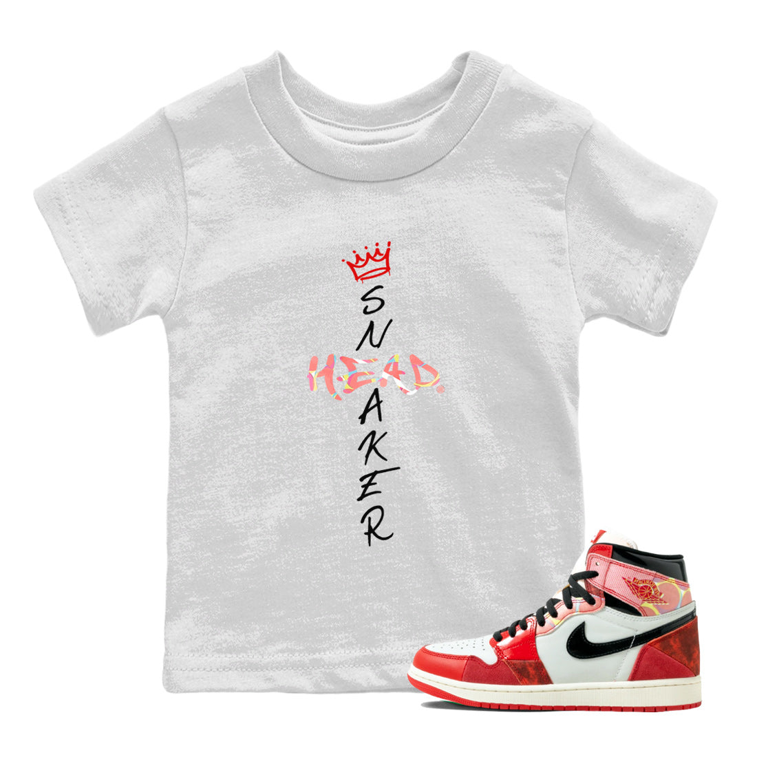 Air Jordan 1 Spider Man Sneaker Match Tees Cross Sneakerhead Sneaker Release Tees Air Jordan 1 Spider Man T-Shirt Collaboration Kids Shirts White 1