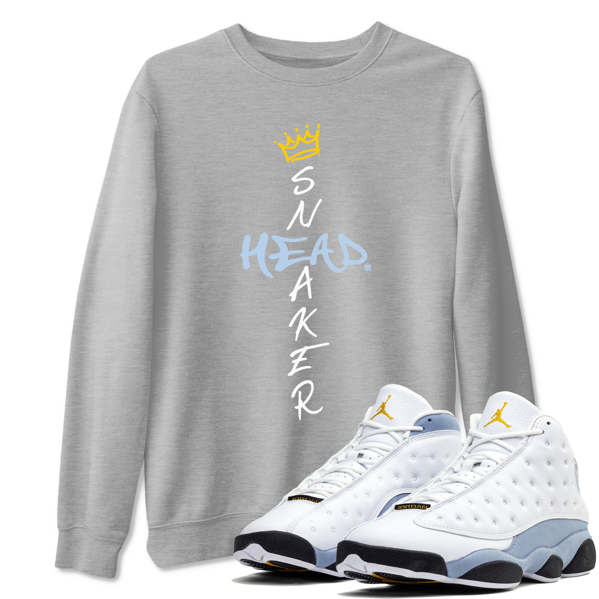 13s Blue Grey shirt to match jordans Cross Sneakerhead sneaker tees Air Jordan 13 Blue Grey Drip Gear Zone unisex cotton Heather Grey 1 crew neck shirt