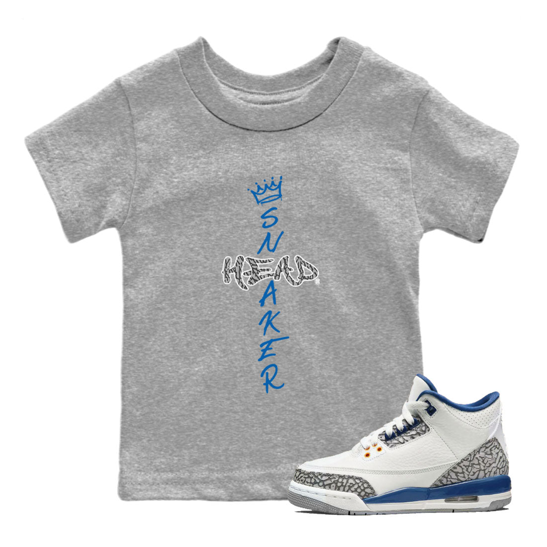 Air Jordan 3 Wizards Sneaker Match Tees Cross Sneakerhead Streetwear Sneaker Shirt Air Jordan 3 Retro Wizards Tees Kids Shirts Heather Grey 1