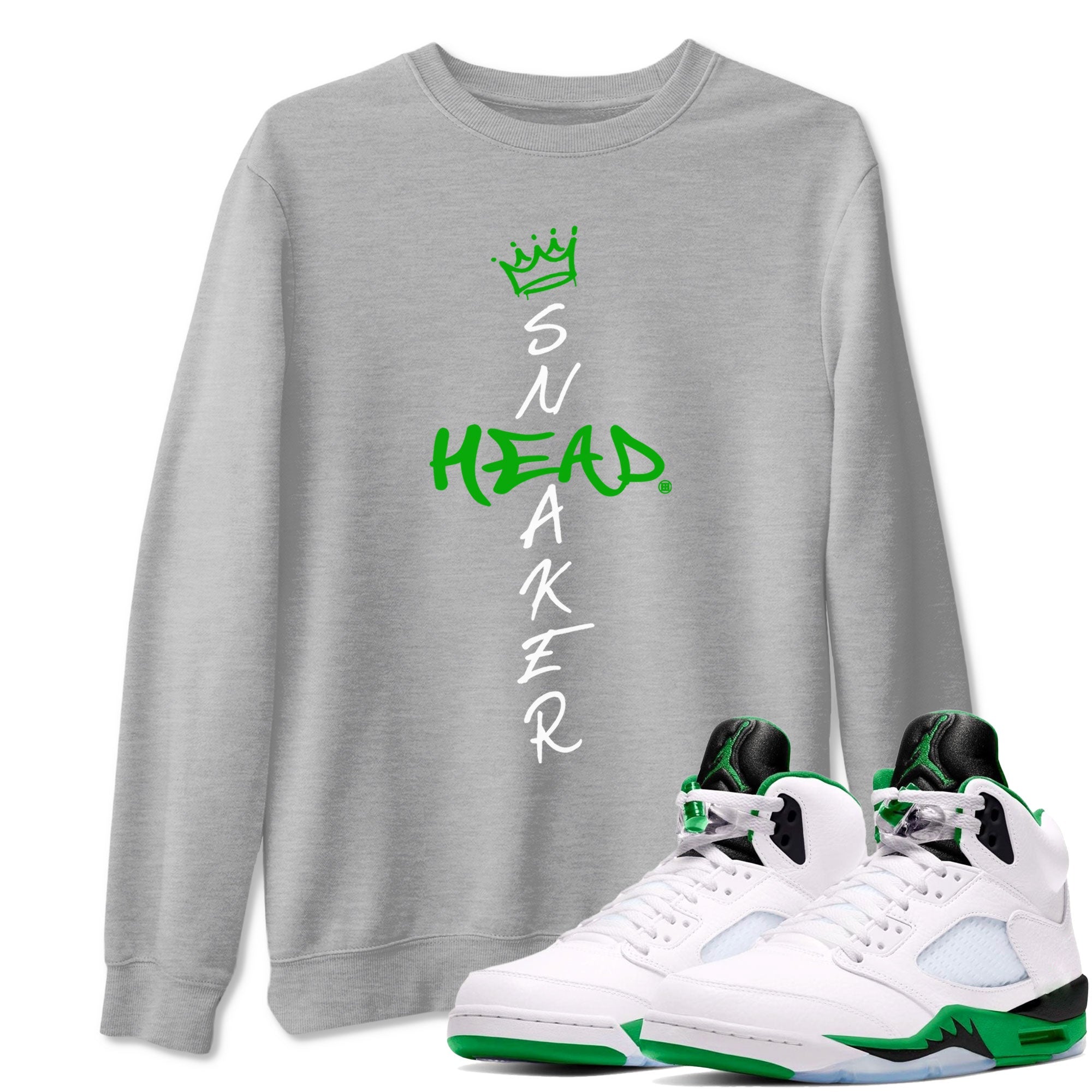 Jordan 5 Retro Lucky Green shirt to match jordans Cross Sneakerhead sneaker match tee AJ5 Lucky Green Drip Gear Zone unisex cotton Heather Grey 1 crew neck shirt