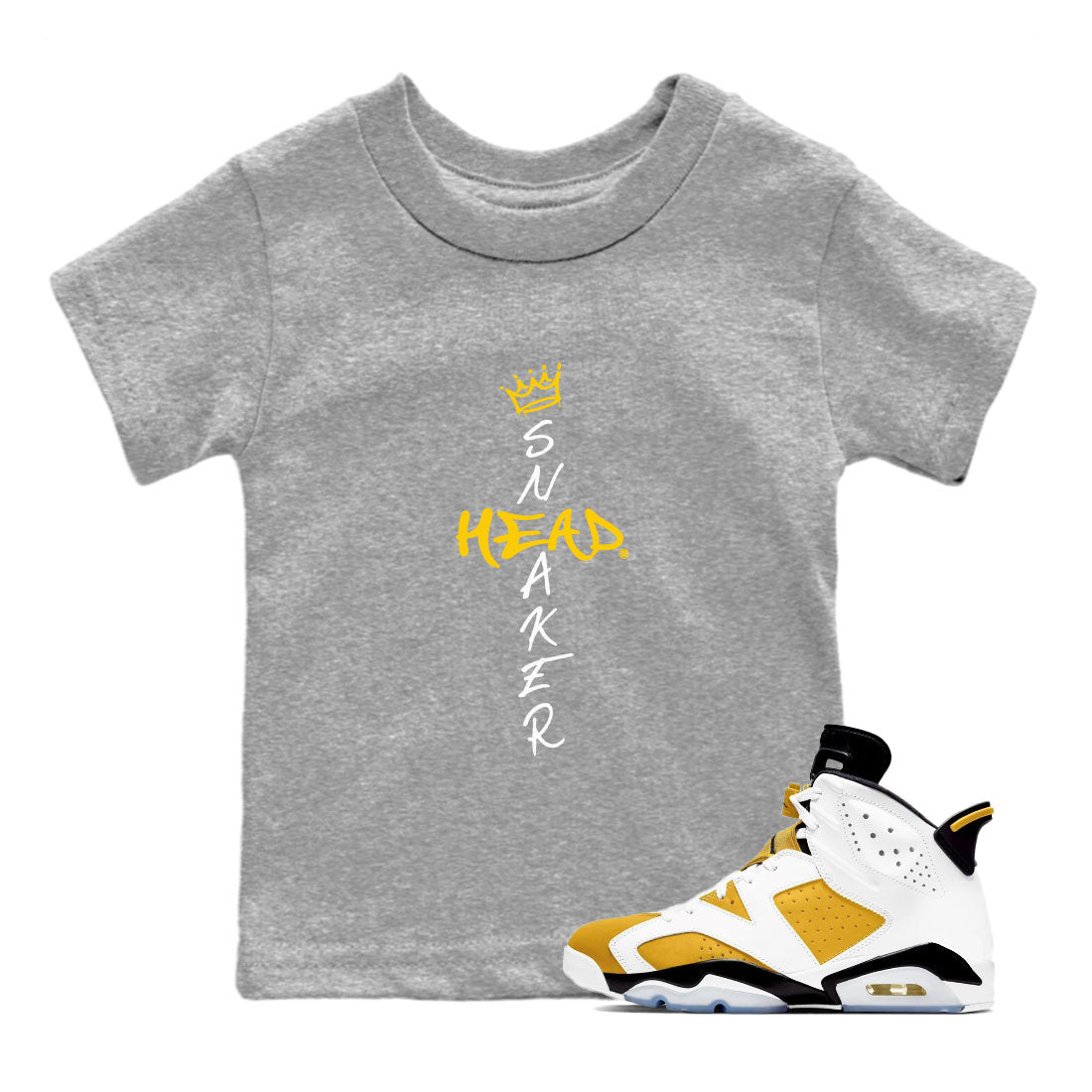 Air Jordan 6 Yellow Ochre shirt to match jordans Cross Sneakerhead special sneaker matching tees AJ6 Yellow Ochre Drip Gear Zone Brand Baby Toddler Heather Grey 1 T-Shirt