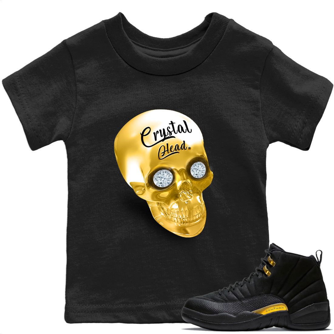 Jordan 12 Black Taxi Sneaker Tees Drip Gear Zone Crystal Head Sneaker Tees Jordan 12 Black Taxi Shirt Kids Shirts