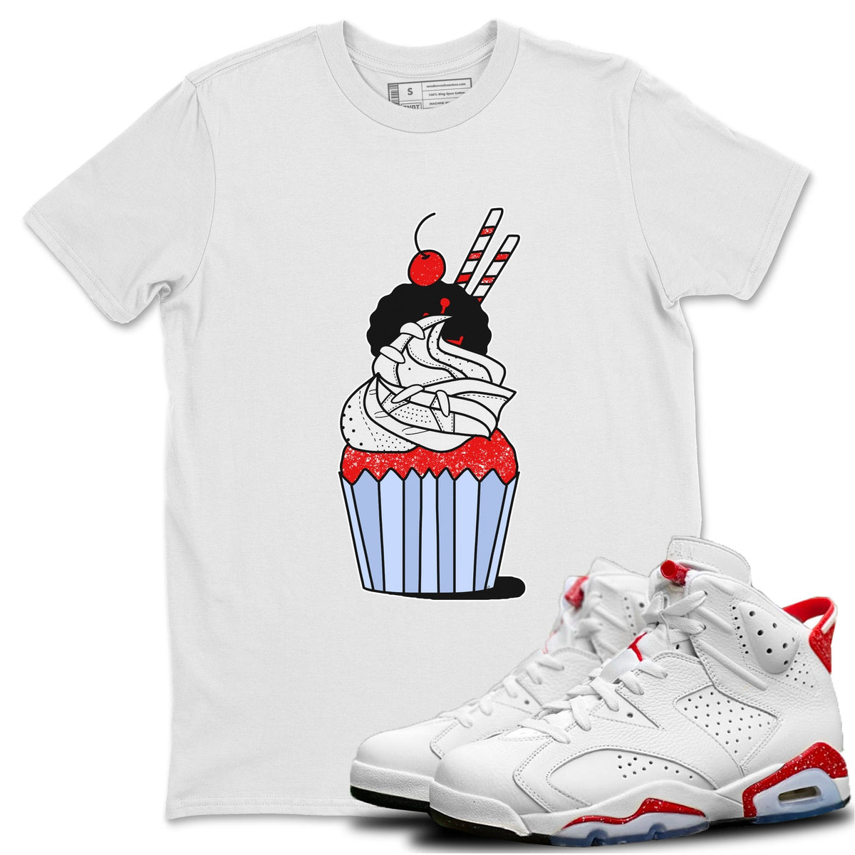 Jordan 6 Red Velvet Cookies Sneaker Matching T-Shirt Cup Cake Sneaker Tees Jordan 6 Red Velvet Cookies Sneaker Release Tees Crew Neck Tees