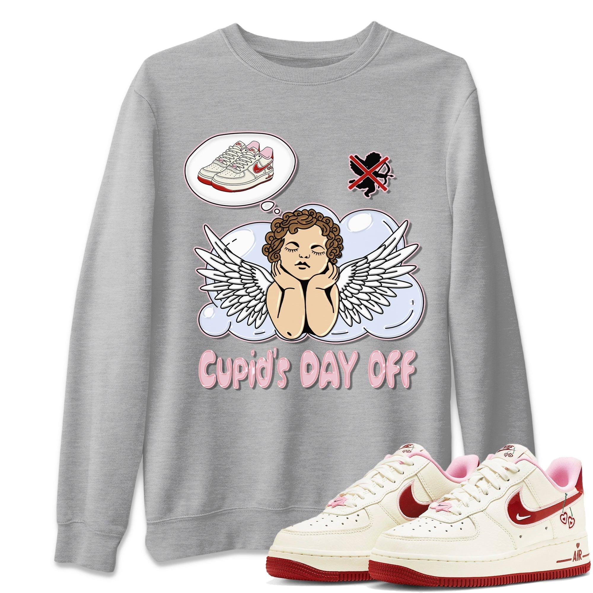Air Force 1 Valentines Day Sneaker Match Tees Cupids Day Off Sneaker Tees Air Force 1 Valentines Day Jordan to match sneaker T-Shirt Crew Neck Shirts