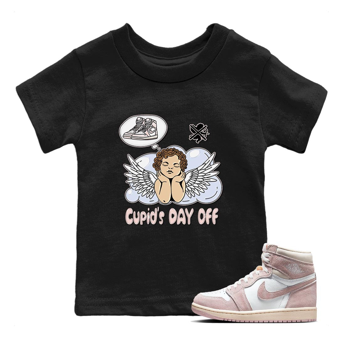 Air Jordan 1 Washed Pink Sneaker Match Tees Cupids Day Off Streetwear Sneaker Shirt AJ1 Washed Pink Sneaker Release Tees Kids Shirts Black 1