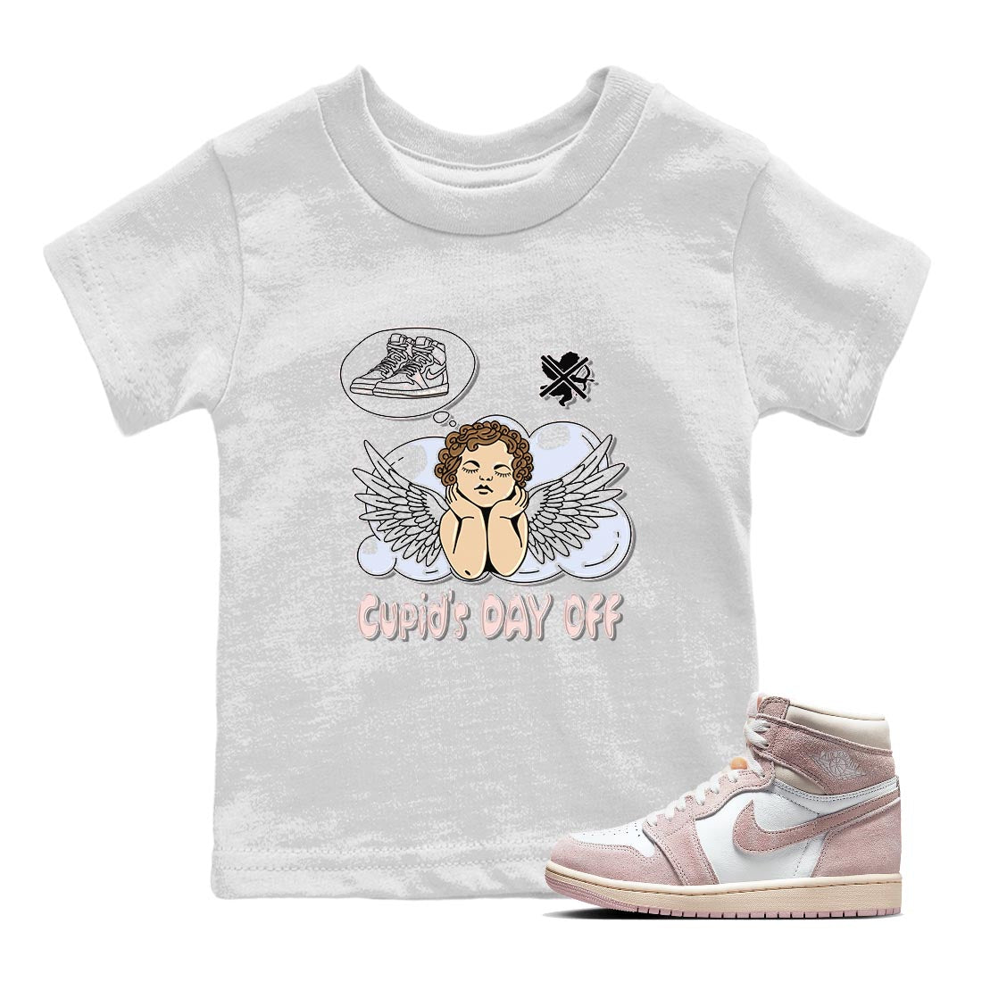 Air Jordan 1 Washed Pink Sneaker Match Tees Cupids Day Off Streetwear Sneaker Shirt AJ1 Washed Pink Sneaker Release Tees Kids Shirts White 1