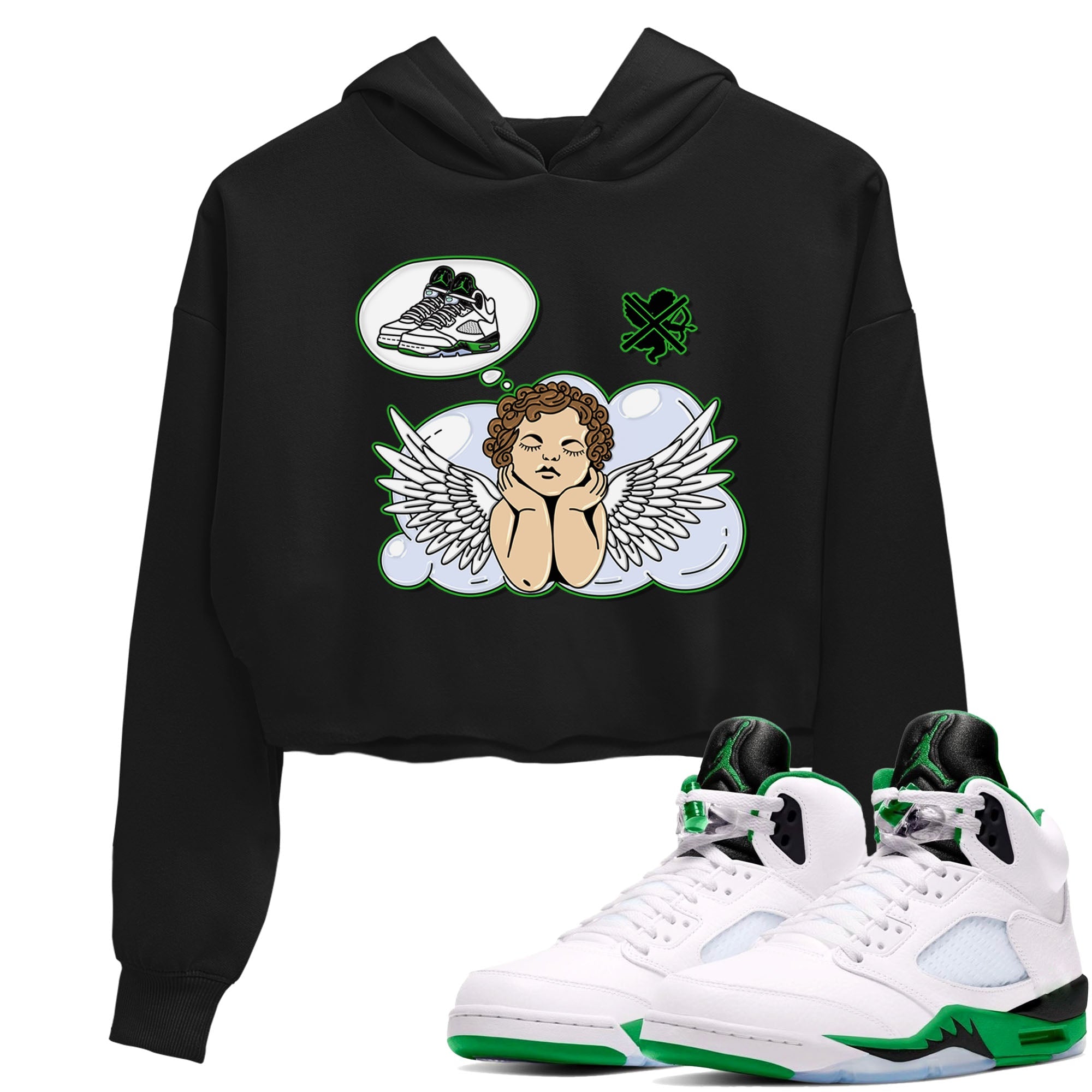 5s Lucky Green shirt to match jordans Cupids Day Off sneaker tees Air Jordan 5 Lucky Green Drip Gear Zone Black 1 crop length shirt