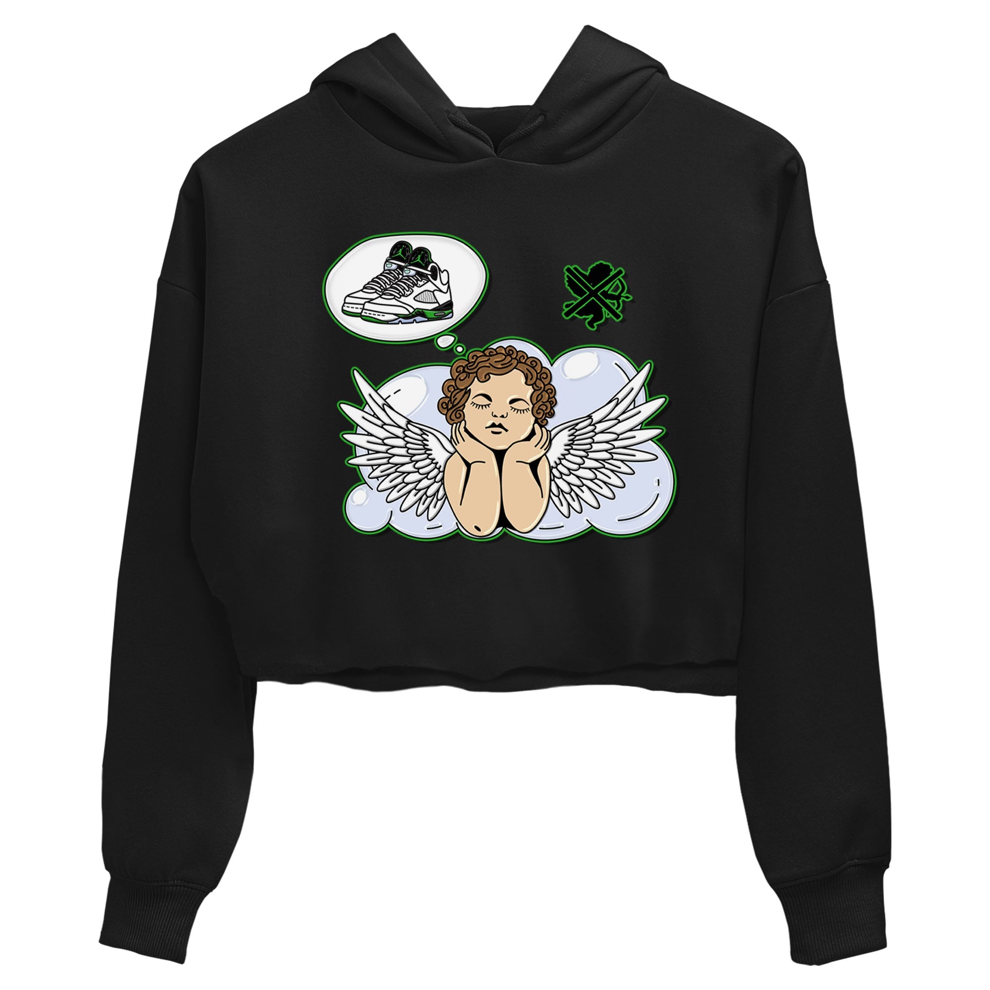 5s Lucky Green shirt to match jordans Cupids Day Off sneaker tees Air Jordan 5 Lucky Green Drip Gear Zone Black 2 crop length shirt