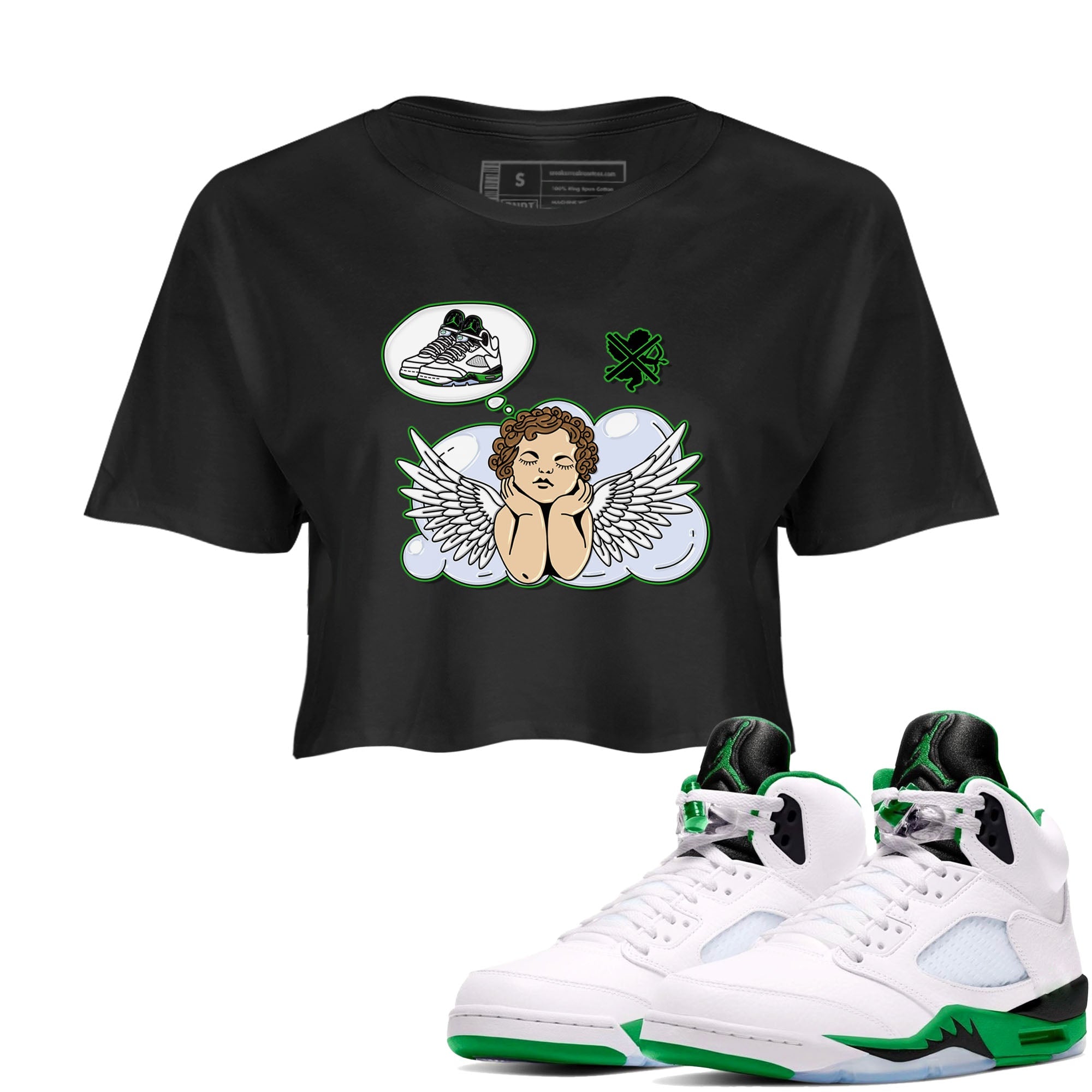 5s Lucky Green shirt to match jordans Cupids Day Off sneaker tees Air Jordan 5 Lucky Green Drip Gear Zone Black 1 crop length shirt