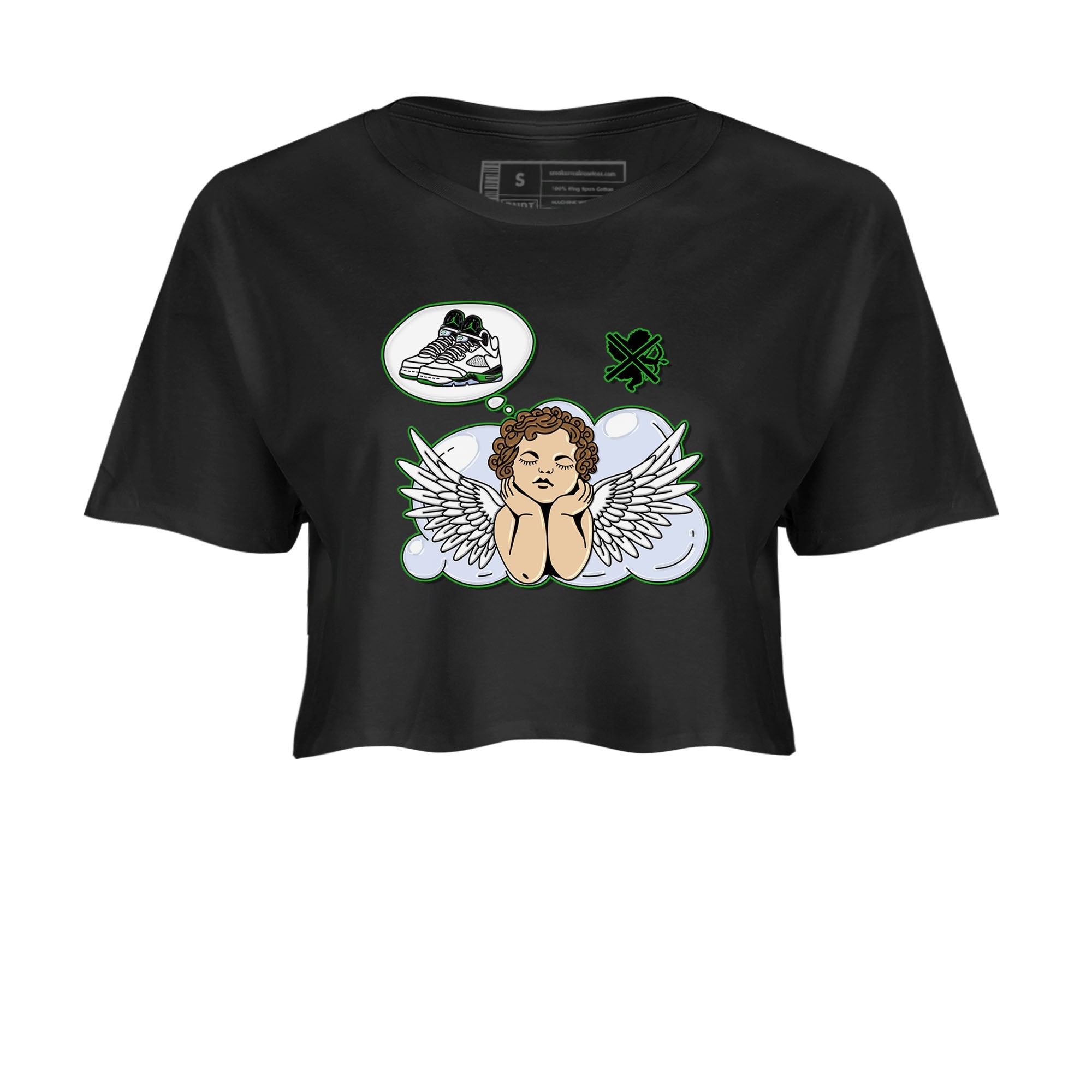 5s Lucky Green shirt to match jordans Cupids Day Off sneaker tees Air Jordan 5 Lucky Green Drip Gear Zone Black 2 crop length shirt