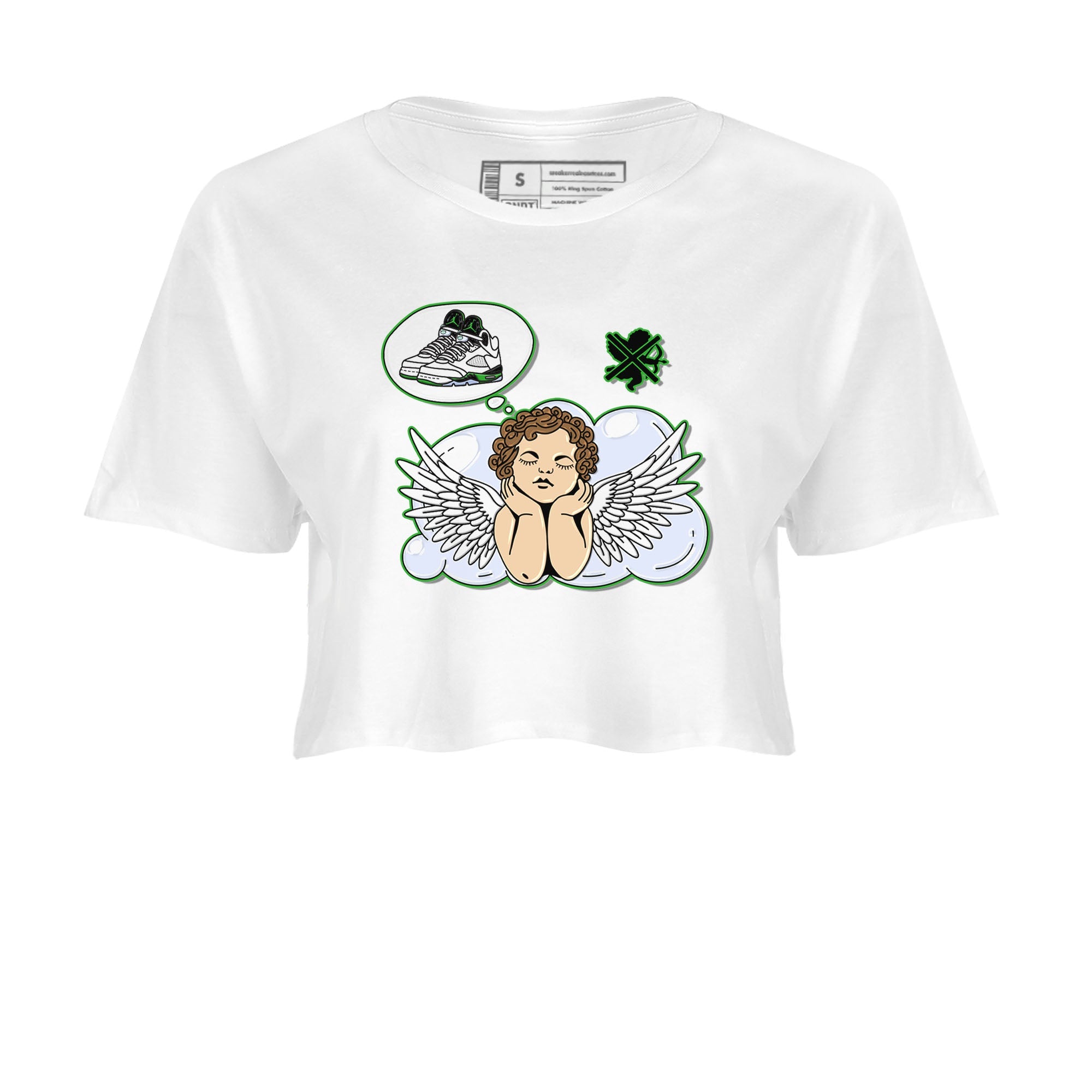 5s Lucky Green shirt to match jordans Cupids Day Off sneaker tees Air Jordan 5 Lucky Green Drip Gear Zone White 2 crop length shirt