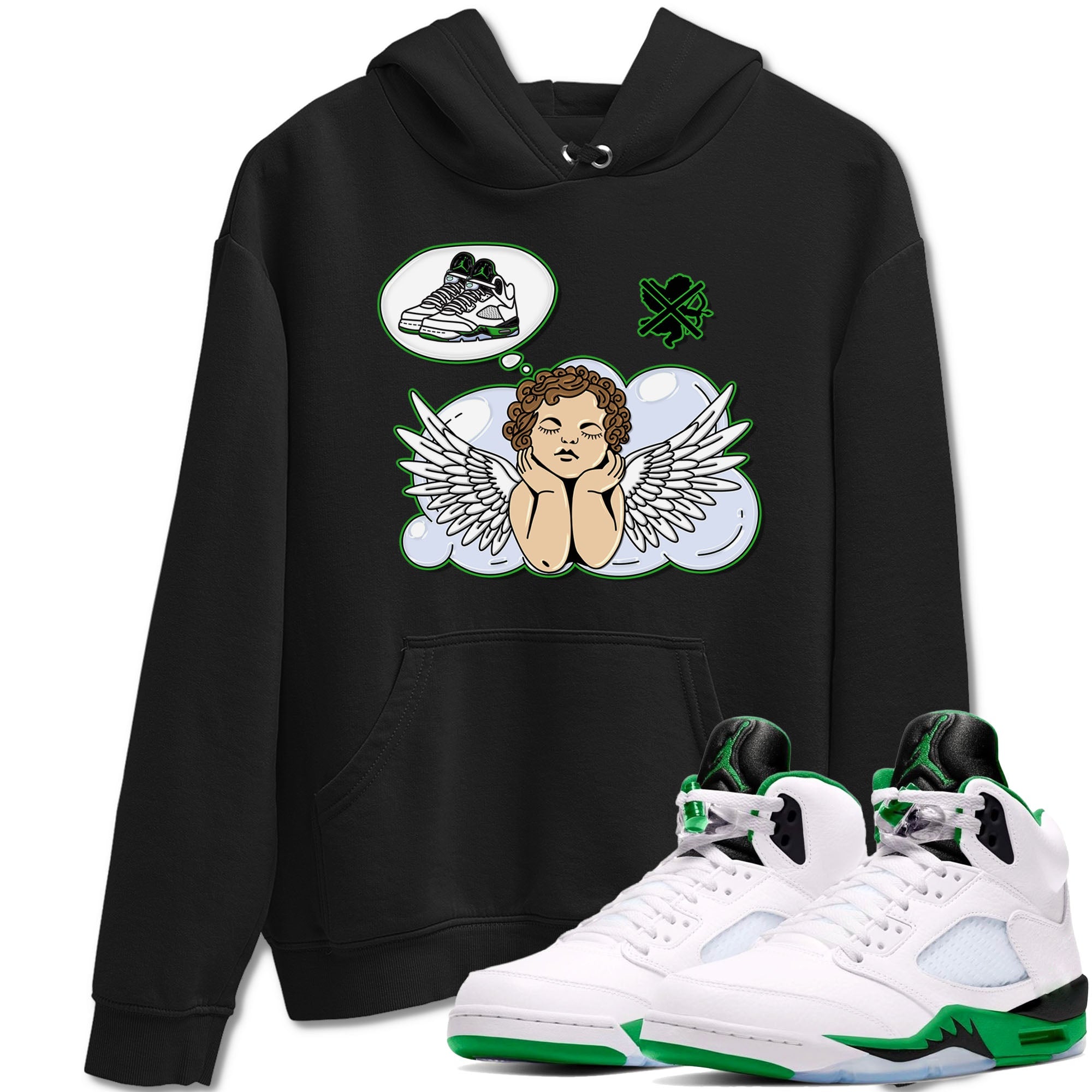 5s Lucky Green shirt to match jordans Cupids Day Off sneaker tees Air Jordan 5 Lucky Green Drip Gear Zone unisex cotton Black 1 crew neck shirt