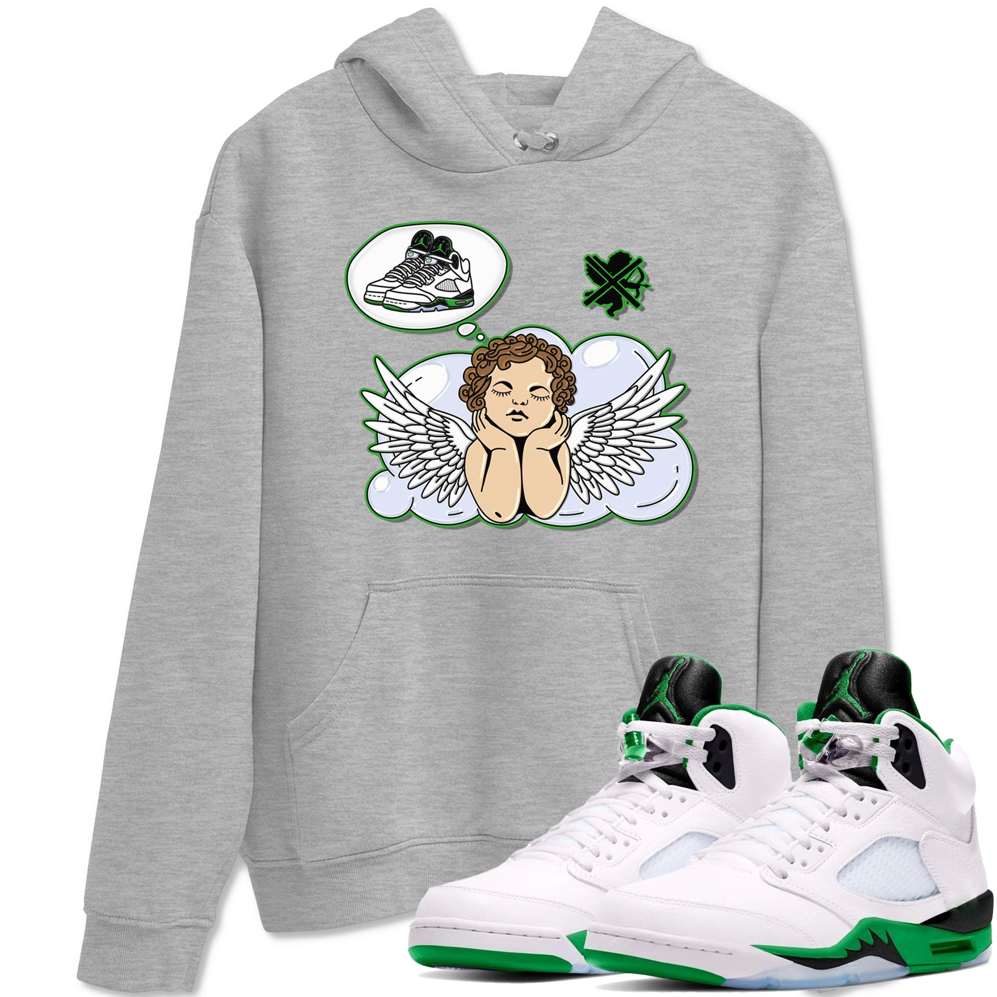 5s Lucky Green shirt to match jordans Cupids Day Off sneaker tees Air Jordan 5 Lucky Green Drip Gear Zone unisex cotton Heather Grey 1 crew neck shirt