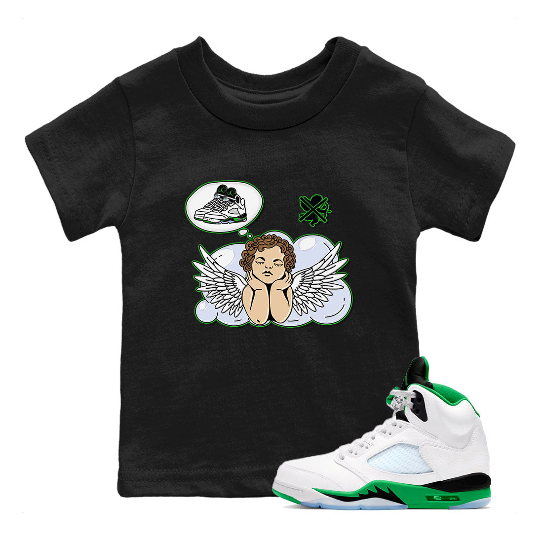 5s Lucky Green shirt to match jordans Cupids Day Off sneaker tees Air Jordan 5 Lucky Green Drip Gear Zone baby toddler Black 1 cotton Shirt