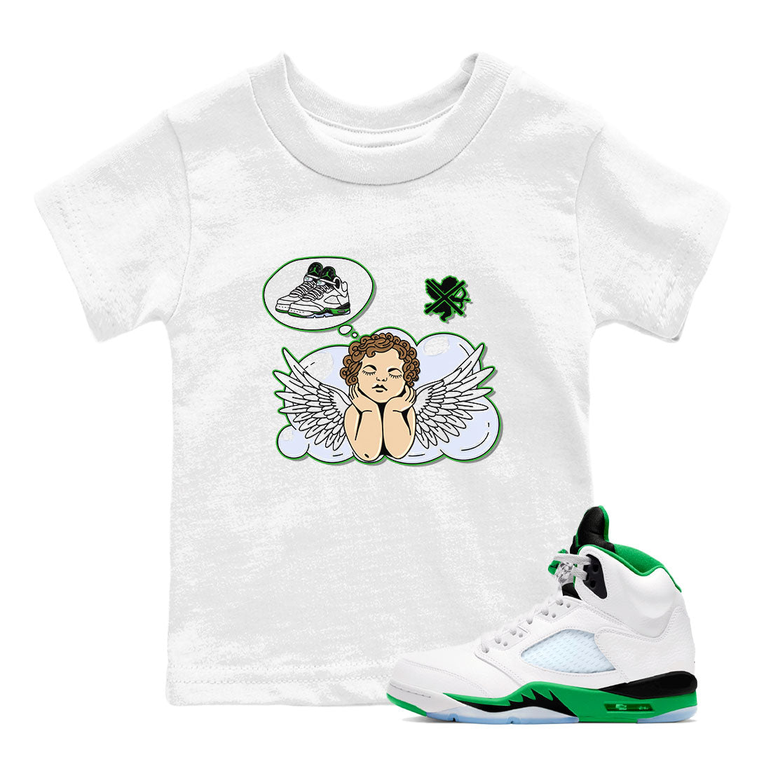 5s Lucky Green shirt to match jordans Cupids Day Off sneaker tees Air Jordan 5 Lucky Green Drip Gear Zone baby toddler White 1 cotton Shirt