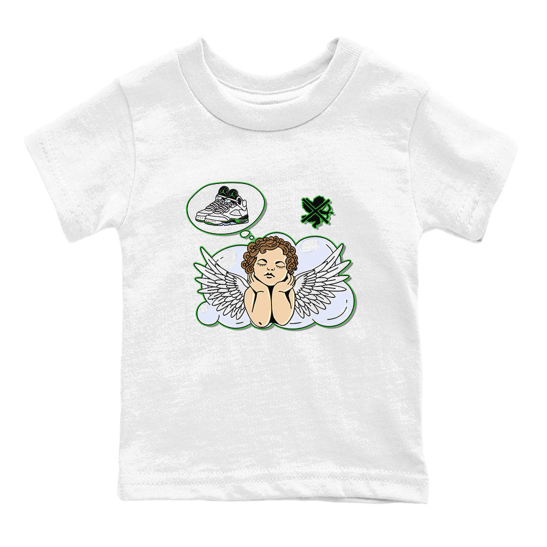 5s Lucky Green shirt to match jordans Cupids Day Off sneaker tees Air Jordan 5 Lucky Green Drip Gear Zone baby toddler White 2 cotton Shirt