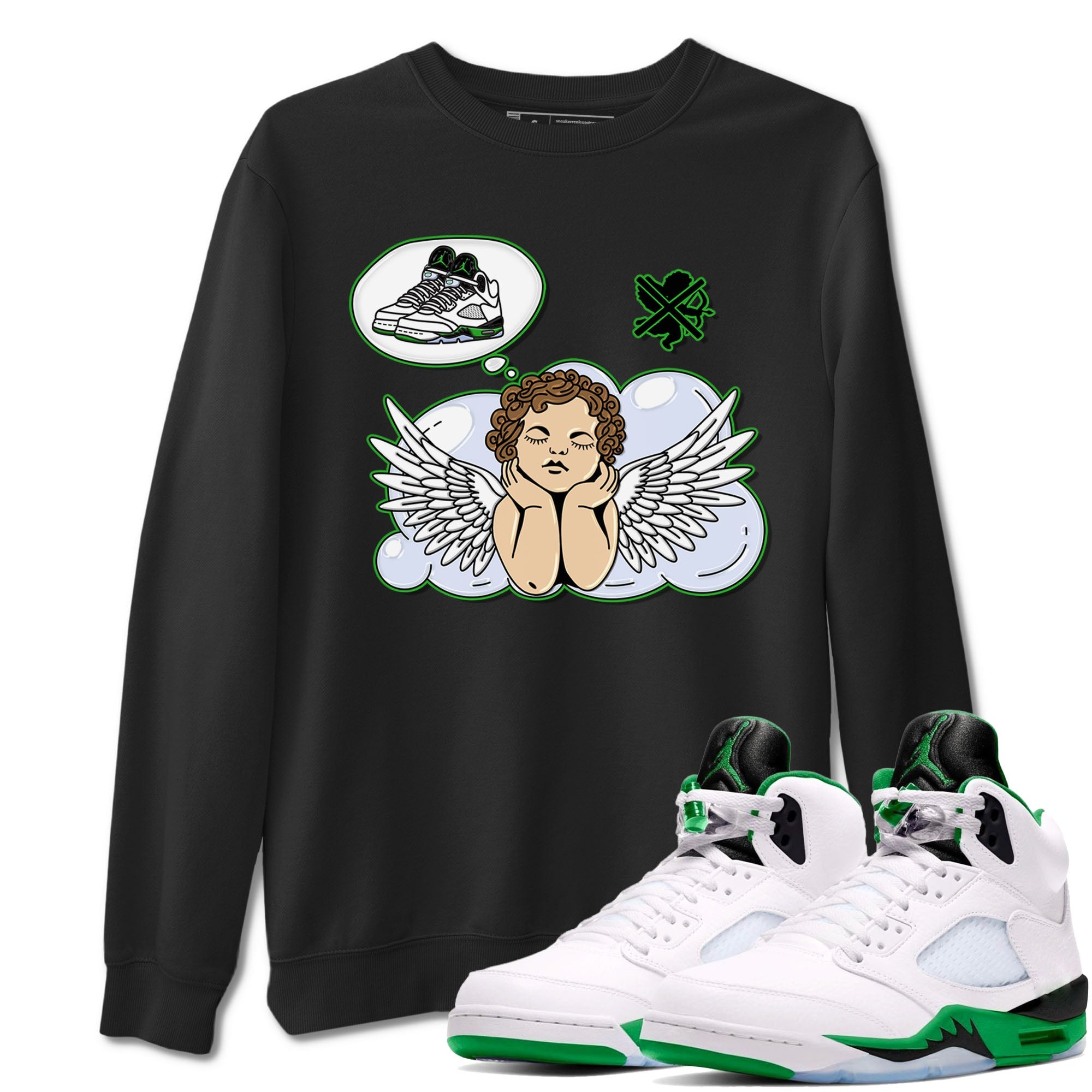 5s Lucky Green shirt to match jordans Cupids Day Off sneaker tees Air Jordan 5 Lucky Green Drip Gear Zone unisex cotton Black 1 crew neck shirt
