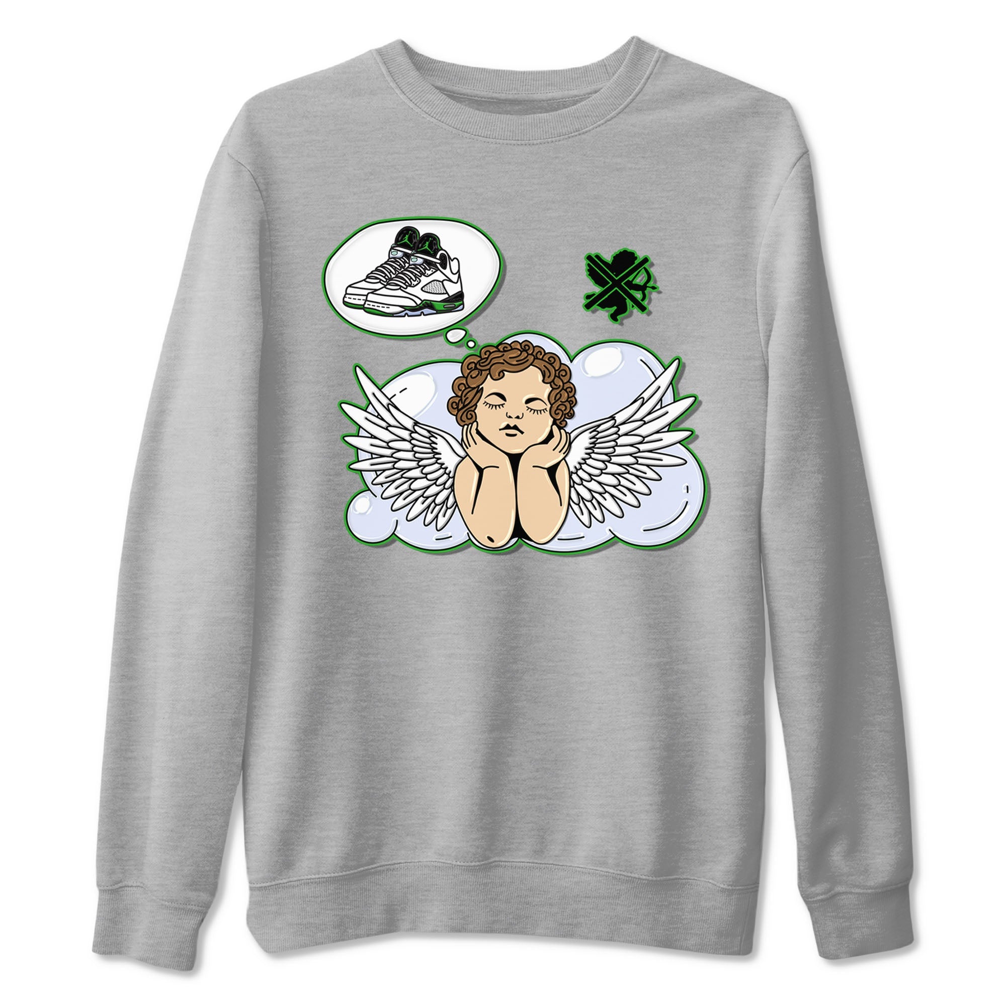 5s Lucky Green shirt to match jordans Cupids Day Off sneaker tees Air Jordan 5 Lucky Green Drip Gear Zone unisex cotton Heather Grey 2 crew neck shirt
