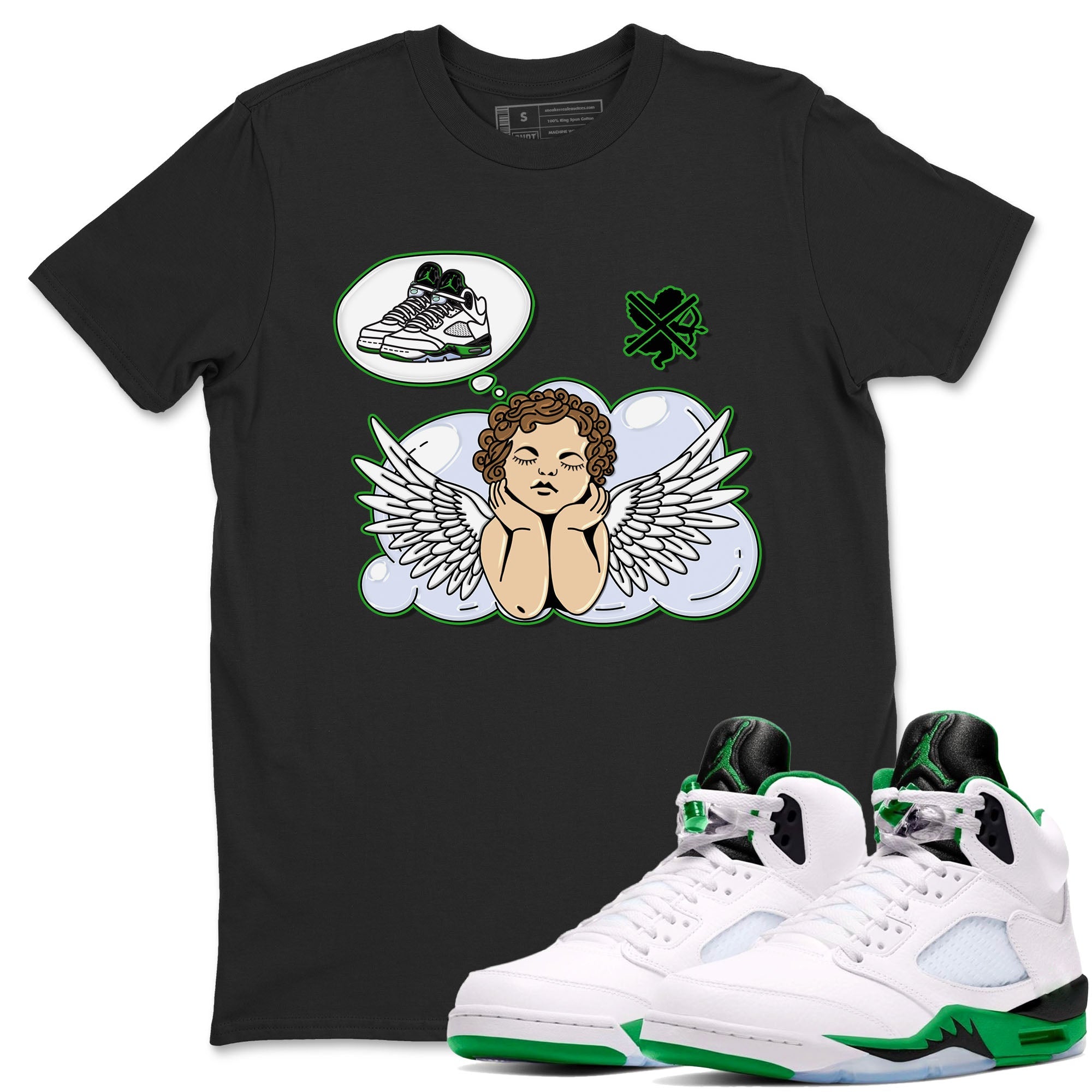 5s Lucky Green shirt to match jordans Cupids Day Off sneaker tees Air Jordan 5 Lucky Green Drip Gear Zone unisex cotton Black 1 crew neck shirt