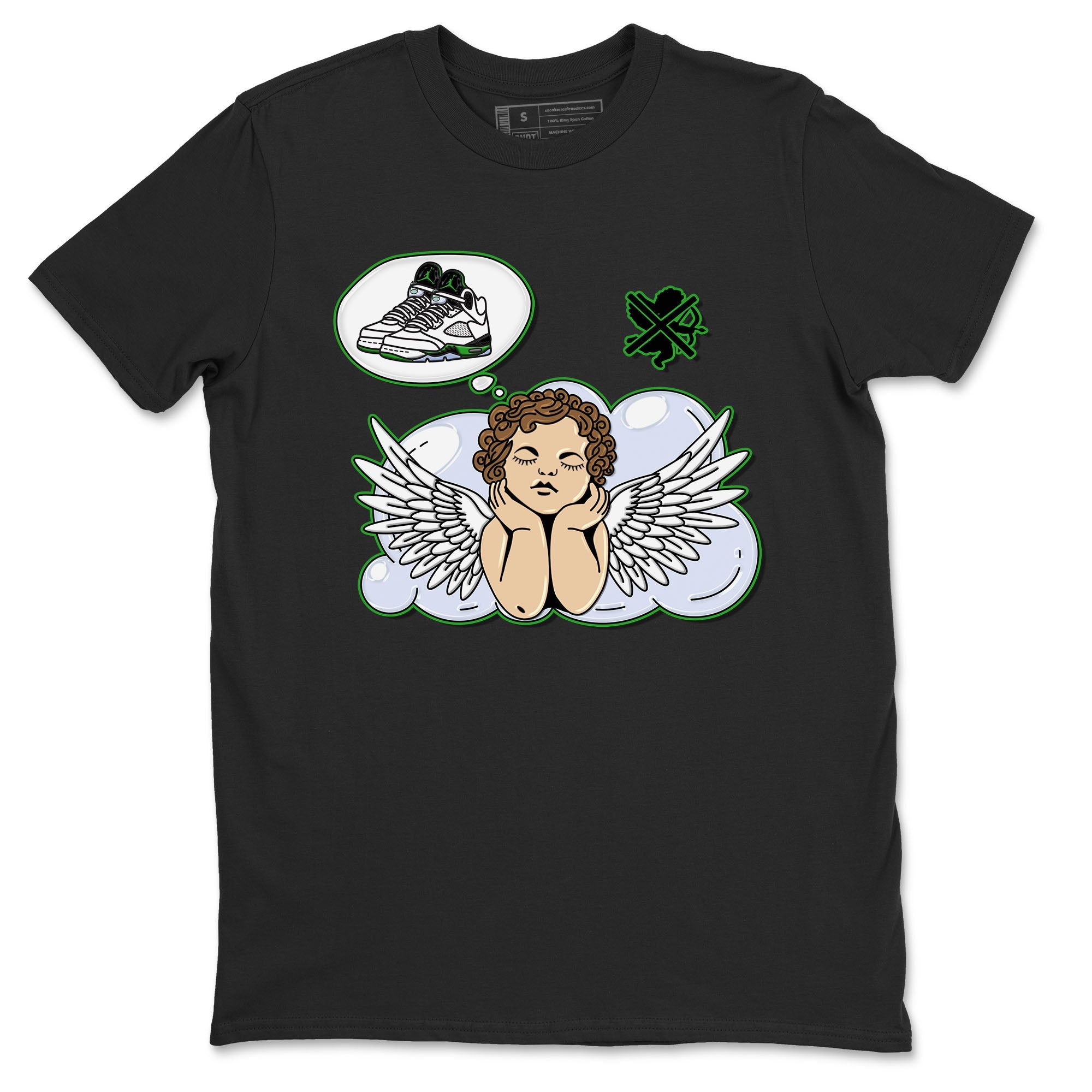 5s Lucky Green shirt to match jordans Cupids Day Off sneaker tees Air Jordan 5 Lucky Green Drip Gear Zone unisex cotton Black 2 crew neck shirt