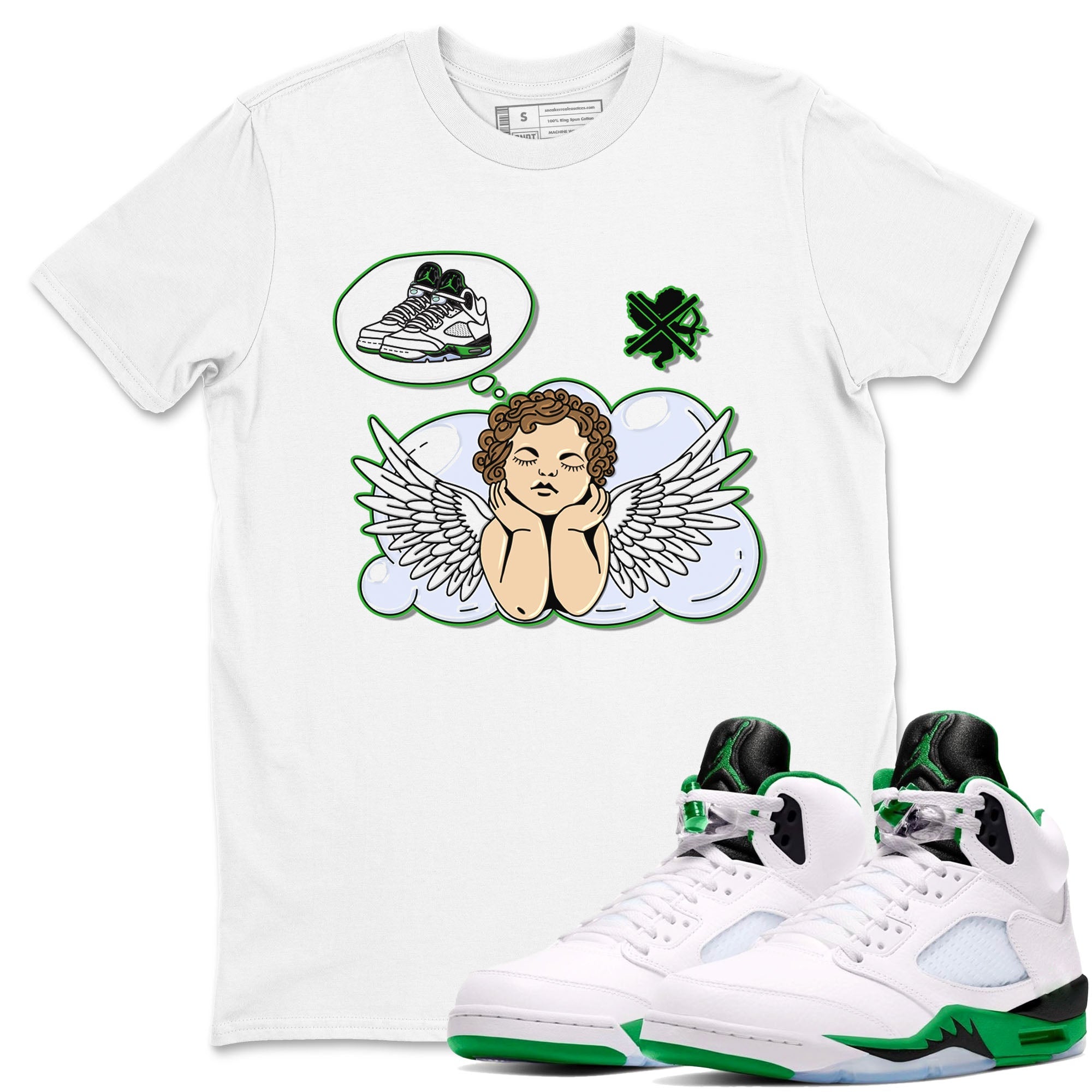 5s Lucky Green shirt to match jordans Cupids Day Off sneaker tees Air Jordan 5 Lucky Green Drip Gear Zone unisex cotton White 1 crew neck shirt