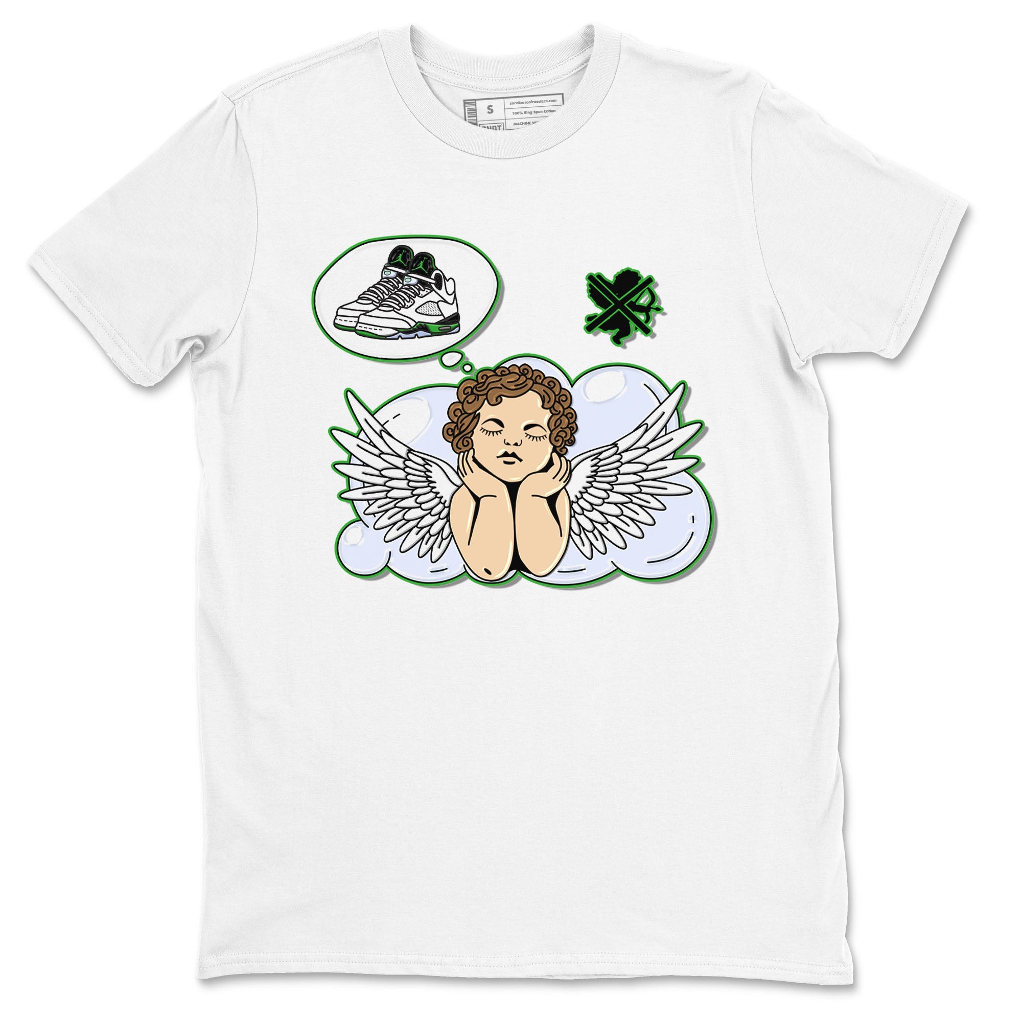 5s Lucky Green shirt to match jordans Cupids Day Off sneaker tees Air Jordan 5 Lucky Green Drip Gear Zone unisex cotton White 2 crew neck shirt