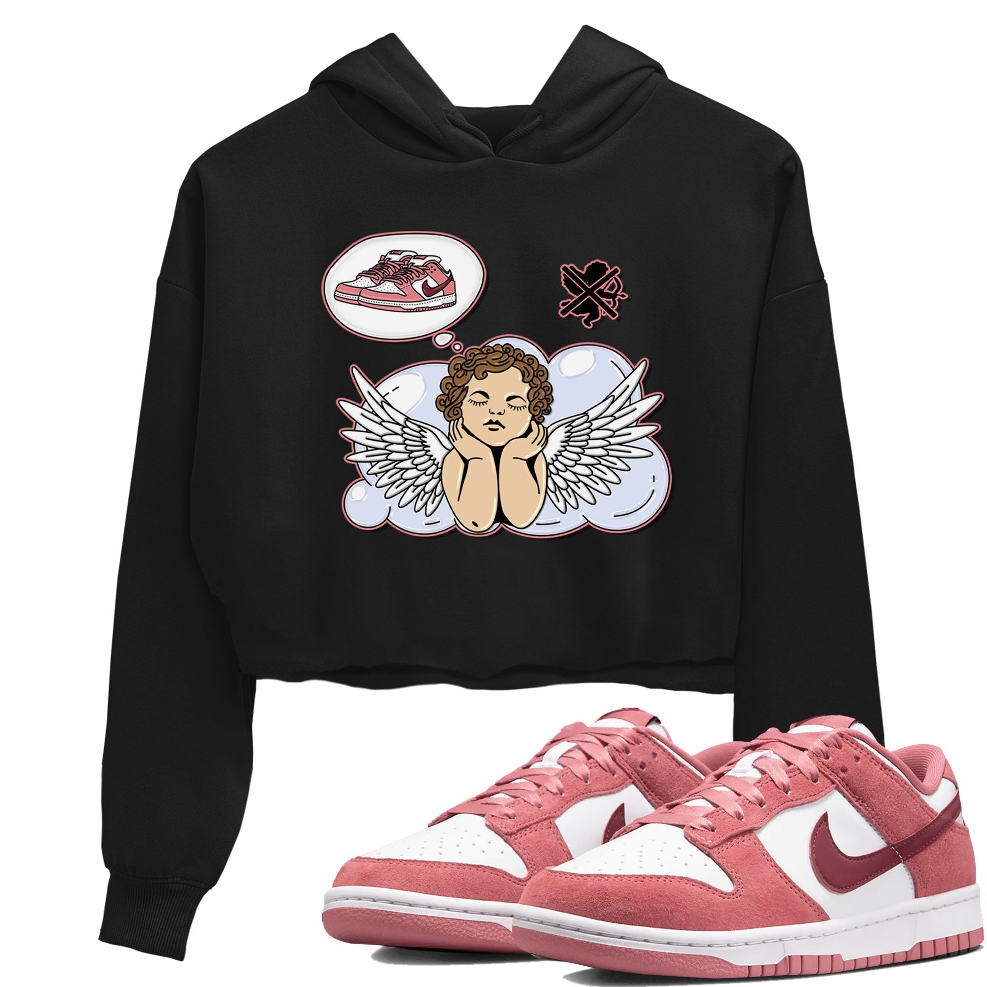 Dunk Valentine's Day shirt to match jordans Cupids Day Off sneaker tees Dunks Valentine's Day Drip Gear Zone Black 1 crop length shirt
