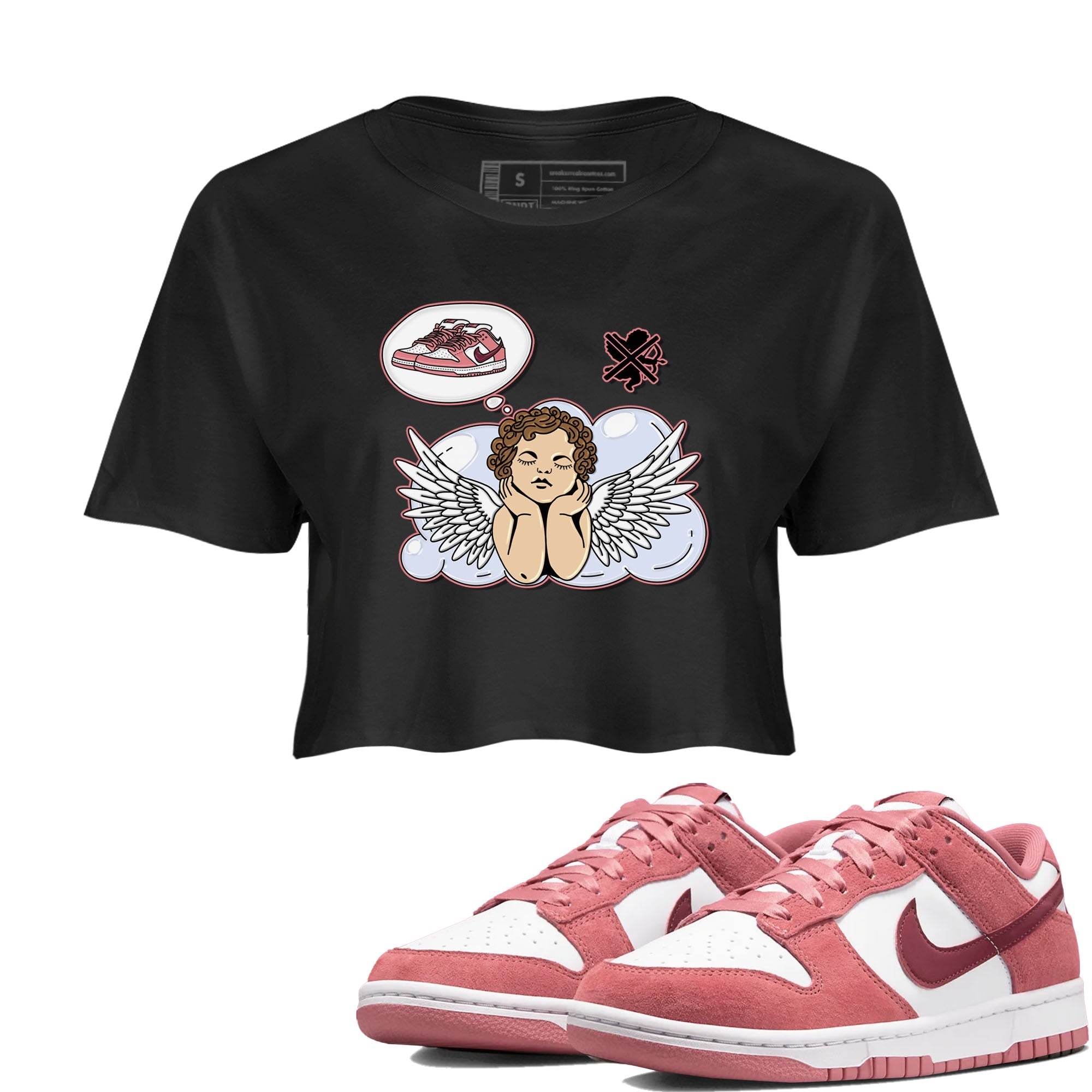 Dunk Valentine's Day shirt to match jordans Cupids Day Off sneaker tees Dunks Valentine's Day Drip Gear Zone Black 1 crop length shirt