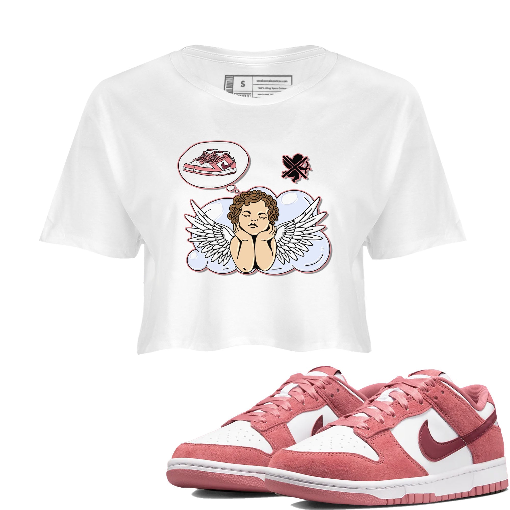 Dunk Valentine's Day shirt to match jordans Cupids Day Off sneaker tees Dunks Valentine's Day Drip Gear Zone White 1 crop length shirt