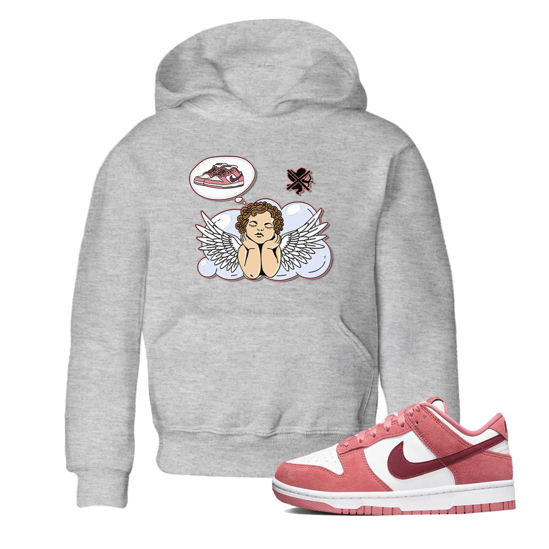 Dunk Valentine's Day shirt to match jordans Cupids Day Off sneaker tees Dunks Valentine's Day Drip Gear Zone baby toddler Heather Grey 1 cotton Shirt
