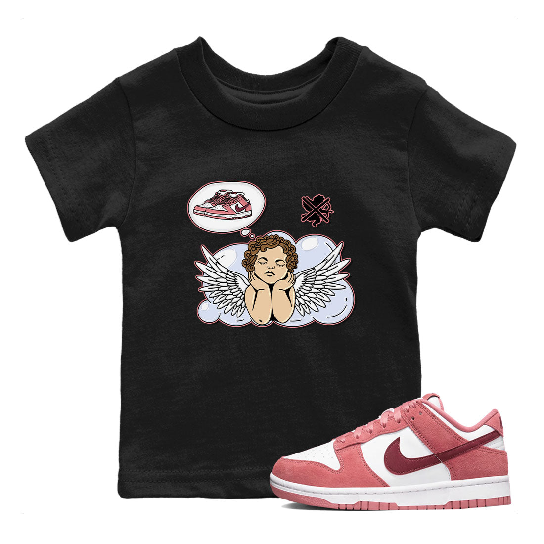 Dunk Valentine's Day shirt to match jordans Cupids Day Off sneaker tees Dunks Valentine's Day Drip Gear Zone baby toddler Black 1 cotton Shirt