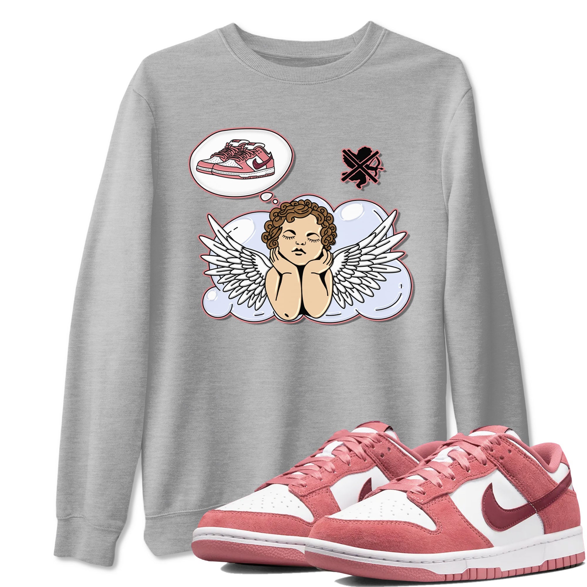 Dunk Valentine's Day shirt to match jordans Cupids Day Off sneaker tees Dunks Valentine's Day Drip Gear Zone unisex cotton Heather Grey 1 crew neck shirt