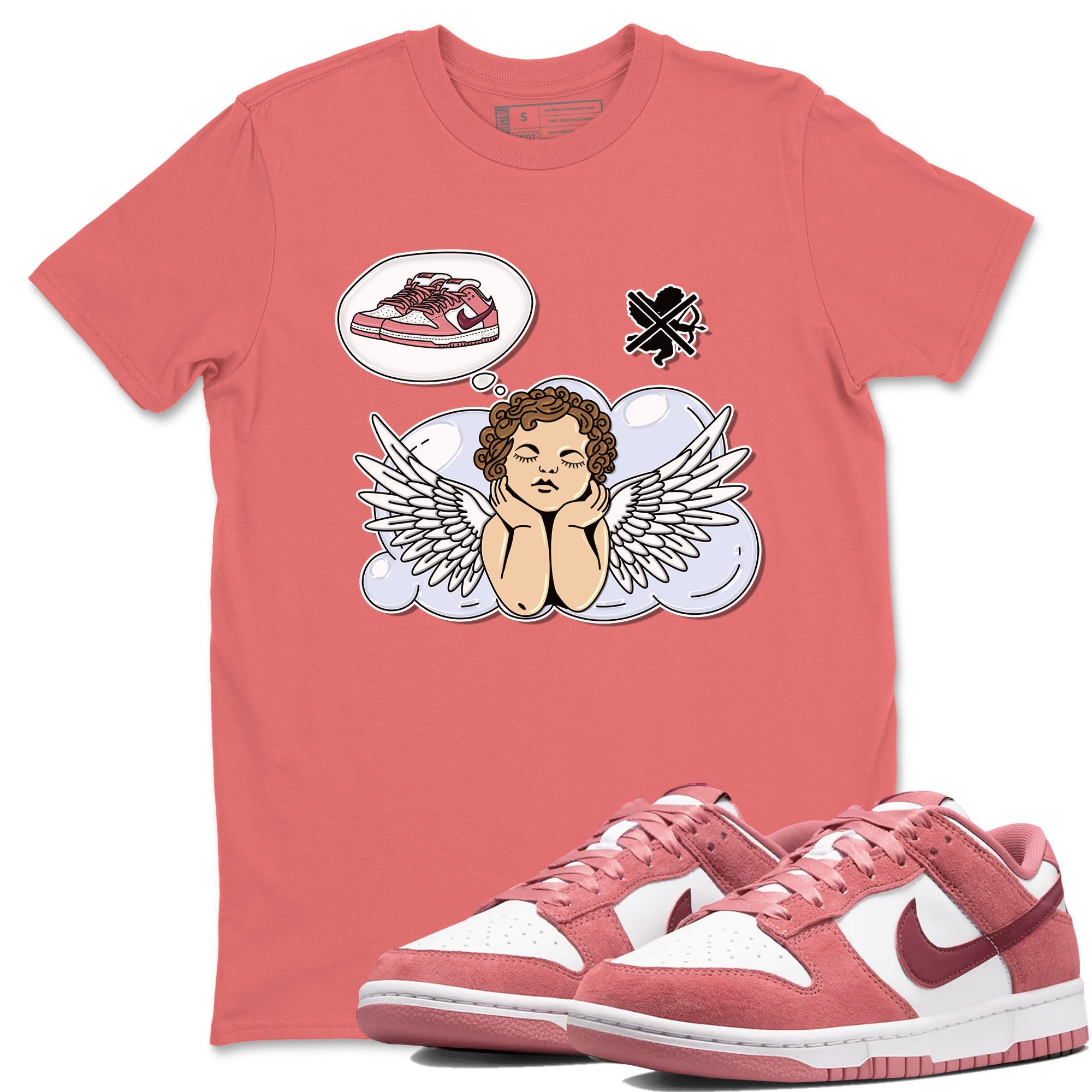 Dunk Valentine's Day shirt to match jordans Cupids Day Off sneaker tees Dunks Valentine's Day Drip Gear Zone unisex cotton Coral 1 crew neck shirt