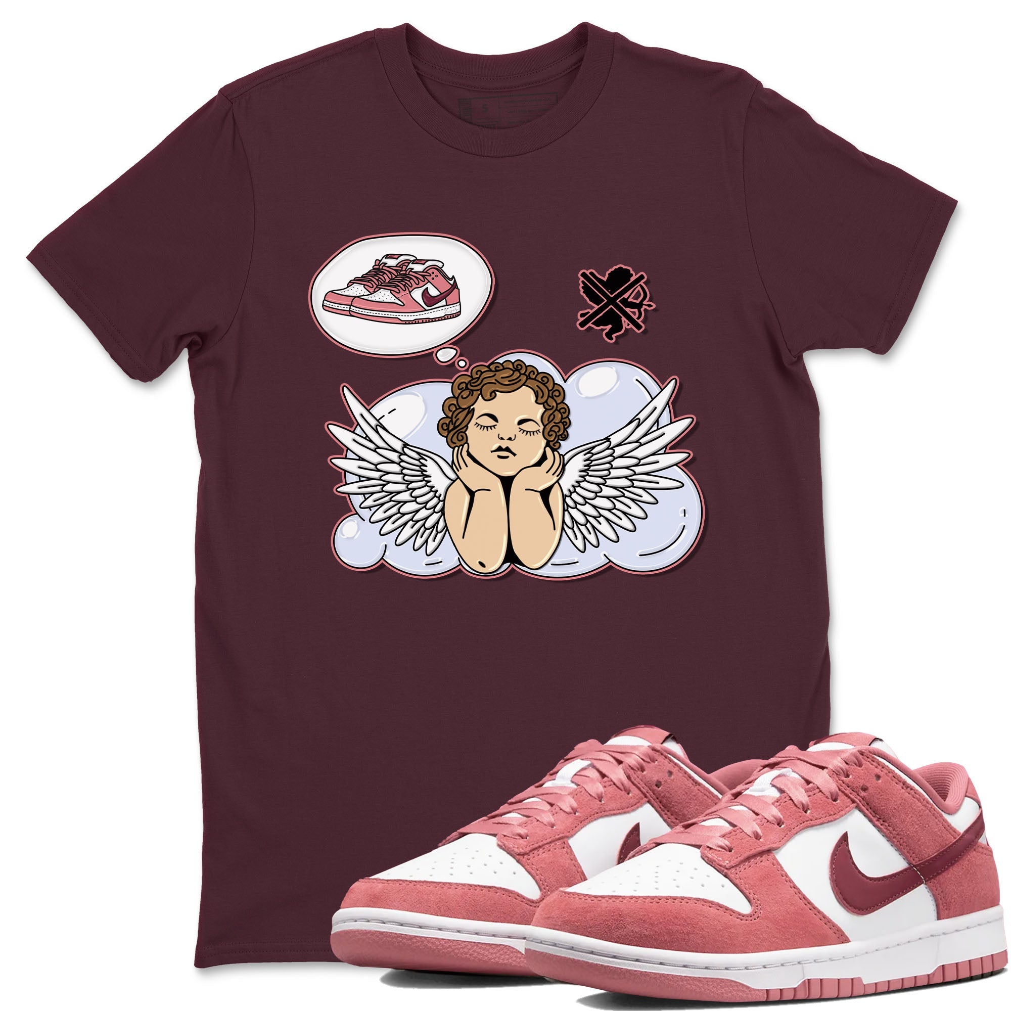 Dunk Valentine's Day shirt to match jordans Cupids Day Off sneaker tees Dunks Valentine's Day Drip Gear Zone unisex cotton Maroon 1 crew neck shirt