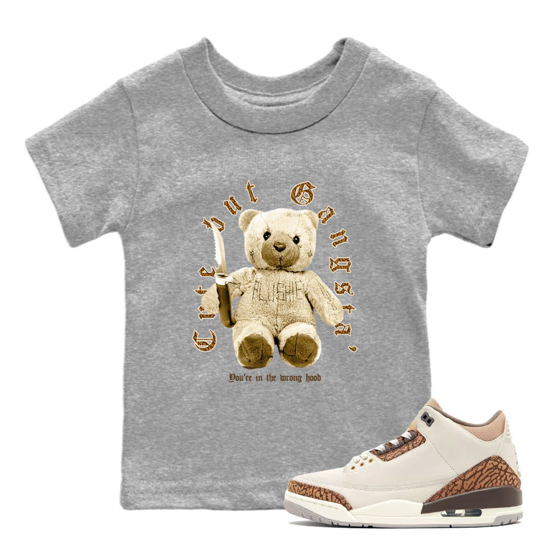 Jordan 3 Retro Palomino Sneaker Matching T-Shirt Cute Gangsta Streetwear Sneaker Shirt Air Jordan 3 Palomino Sneaker Release Tees Kids Shirts Heather Grey 1