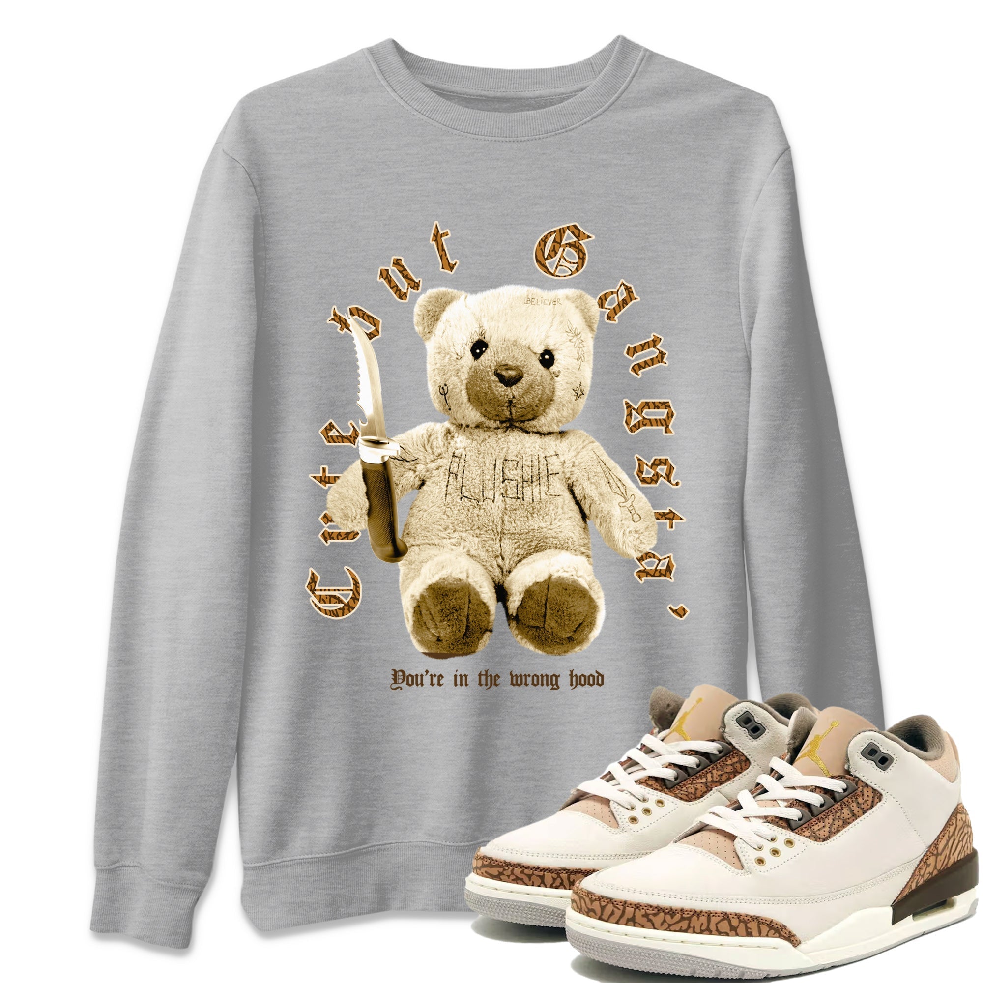 Jordan 3 Retro Palomino Sneaker Matching T-Shirt Cute Gangsta Streetwear Sneaker Shirt Air Jordan 3 Palomino Sneaker Release Tees Unisex Shirts Heather Grey 1