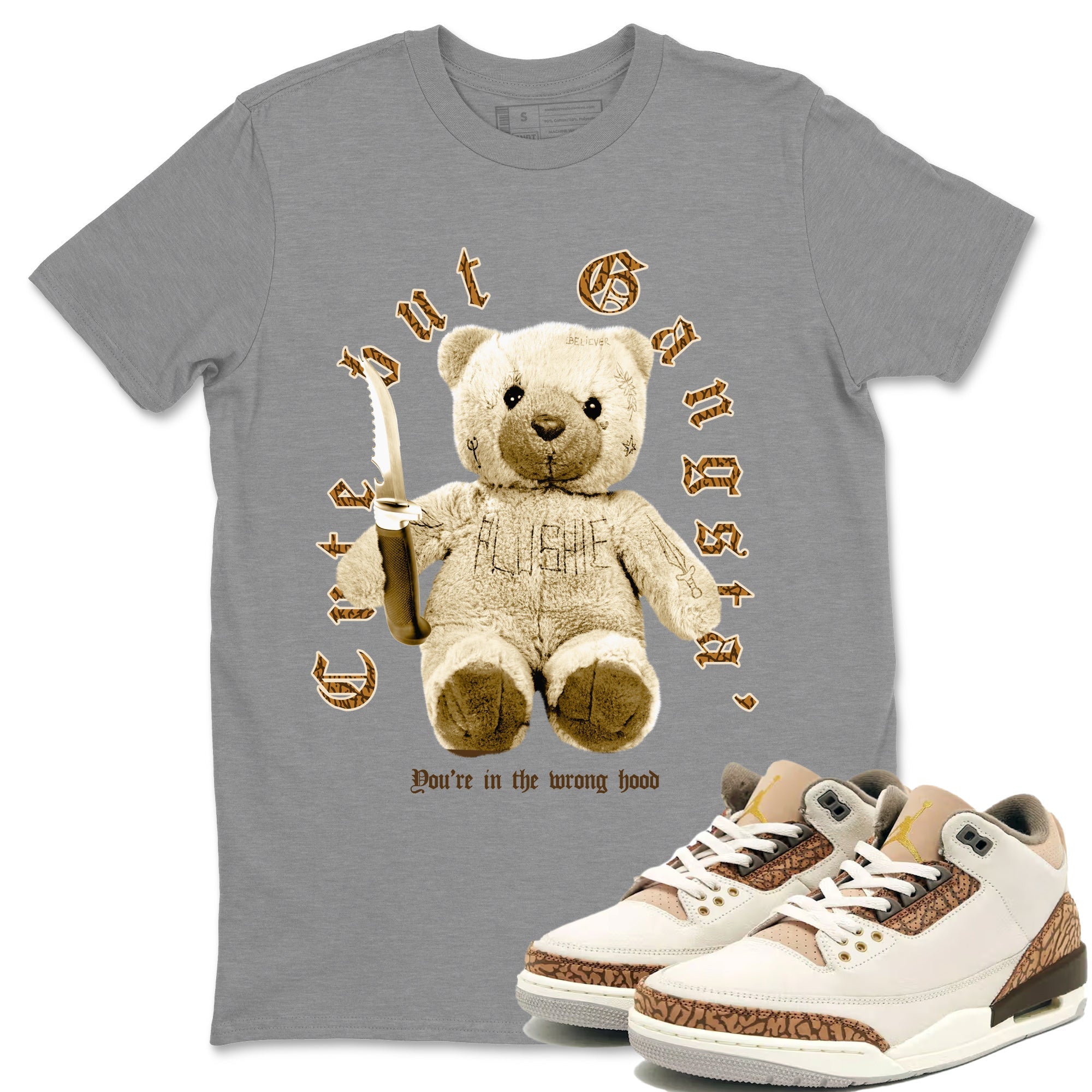 Jordan 3 Retro Palomino Sneaker Matching T-Shirt Cute Gangsta Streetwear Sneaker Shirt Air Jordan 3 Palomino Sneaker Release Tees Unisex Shirts Heather Grey 1