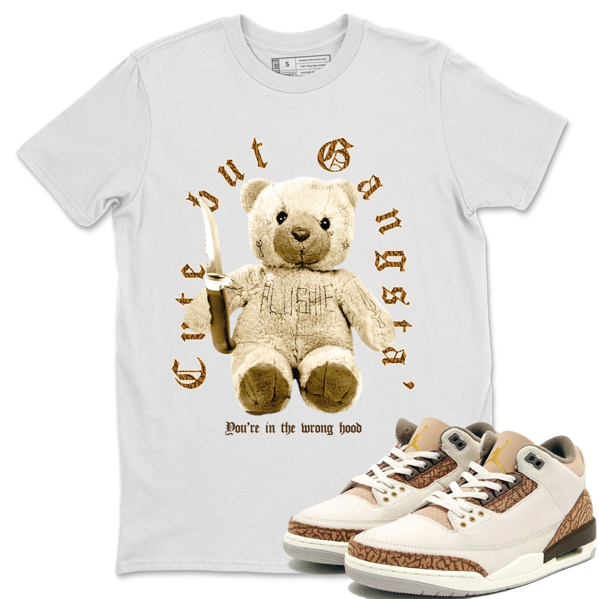 Jordan 3 Retro Palomino Sneaker Matching T-Shirt Cute Gangsta Streetwear Sneaker Shirt Air Jordan 3 Palomino Sneaker Release Tees Unisex Shirts White 1