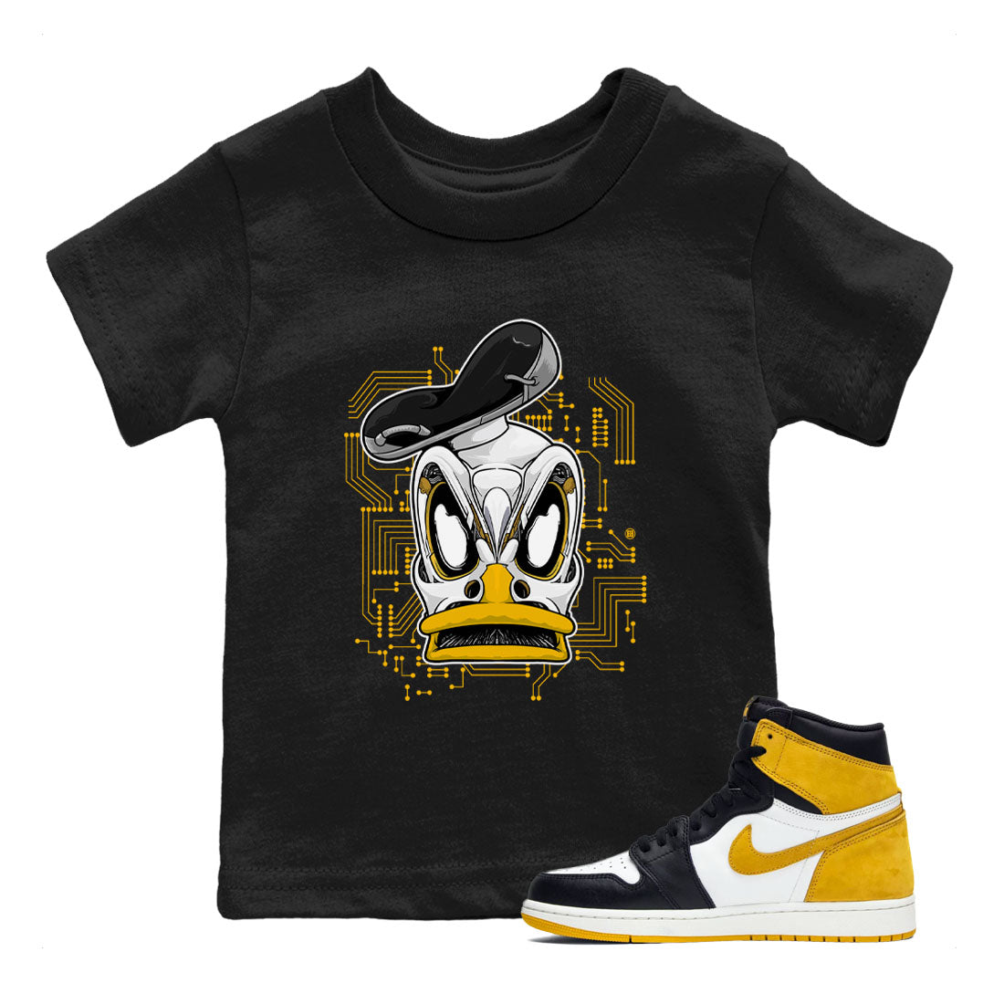 1s Yellow Ochre shirt to match jordans Cyber Duck sneaker tees Air Jordan 1 High OG Yellow Ochre Drip Gear Zone baby toddler Black 1 cotton Shirt