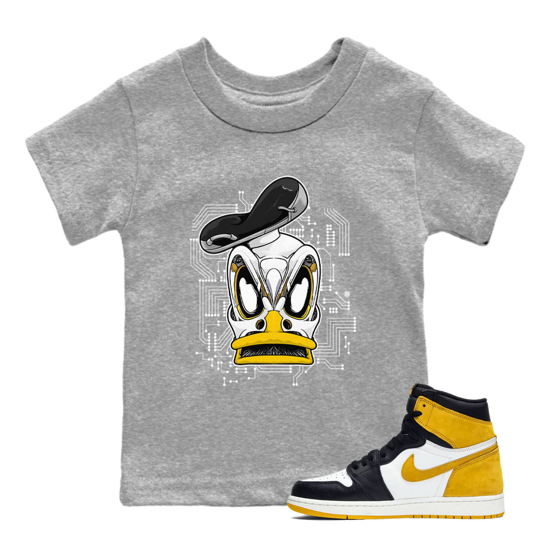 1s Yellow Ochre shirt to match jordans Cyber Duck sneaker tees Air Jordan 1 High OG Yellow Ochre Drip Gear Zone baby toddler Heather Grey 1 cotton Shirt
