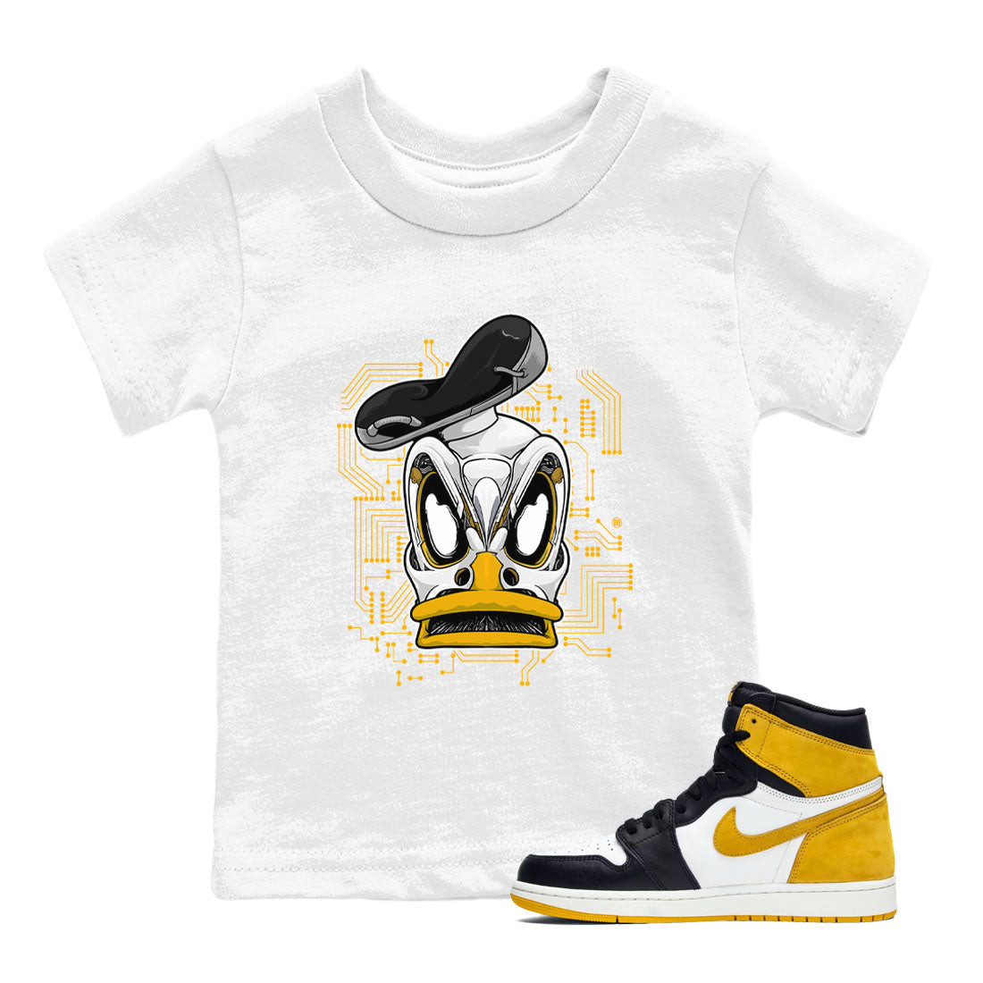 1s Yellow Ochre shirt to match jordans Cyber Duck sneaker tees Air Jordan 1 High OG Yellow Ochre Drip Gear Zone baby toddler White 1 cotton Shirt