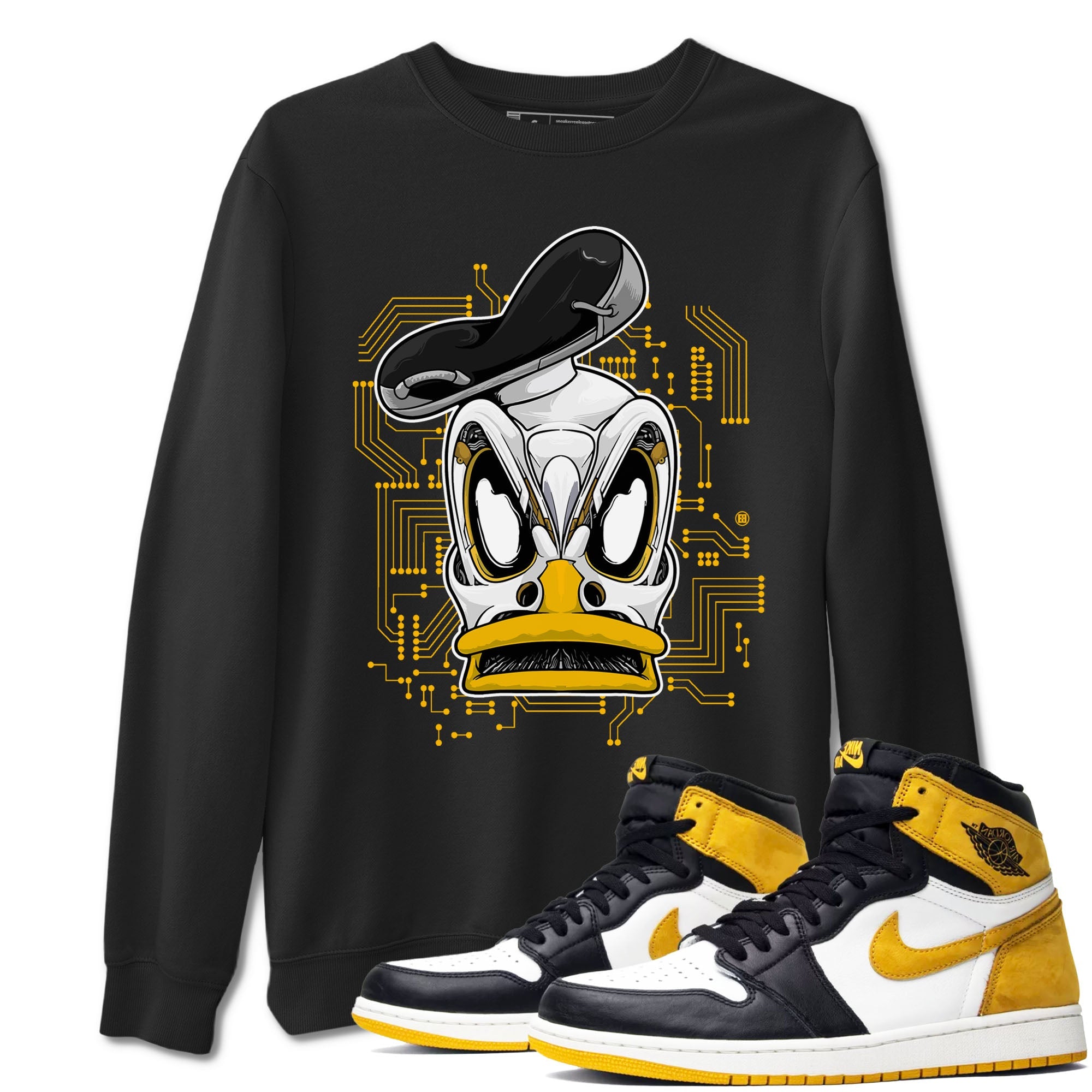 1s Yellow Ochre shirt to match jordans Cyber Duck sneaker tees Air Jordan 1 High OG Yellow Ochre Drip Gear Zone unisex cotton Black 1 crew neck shirt