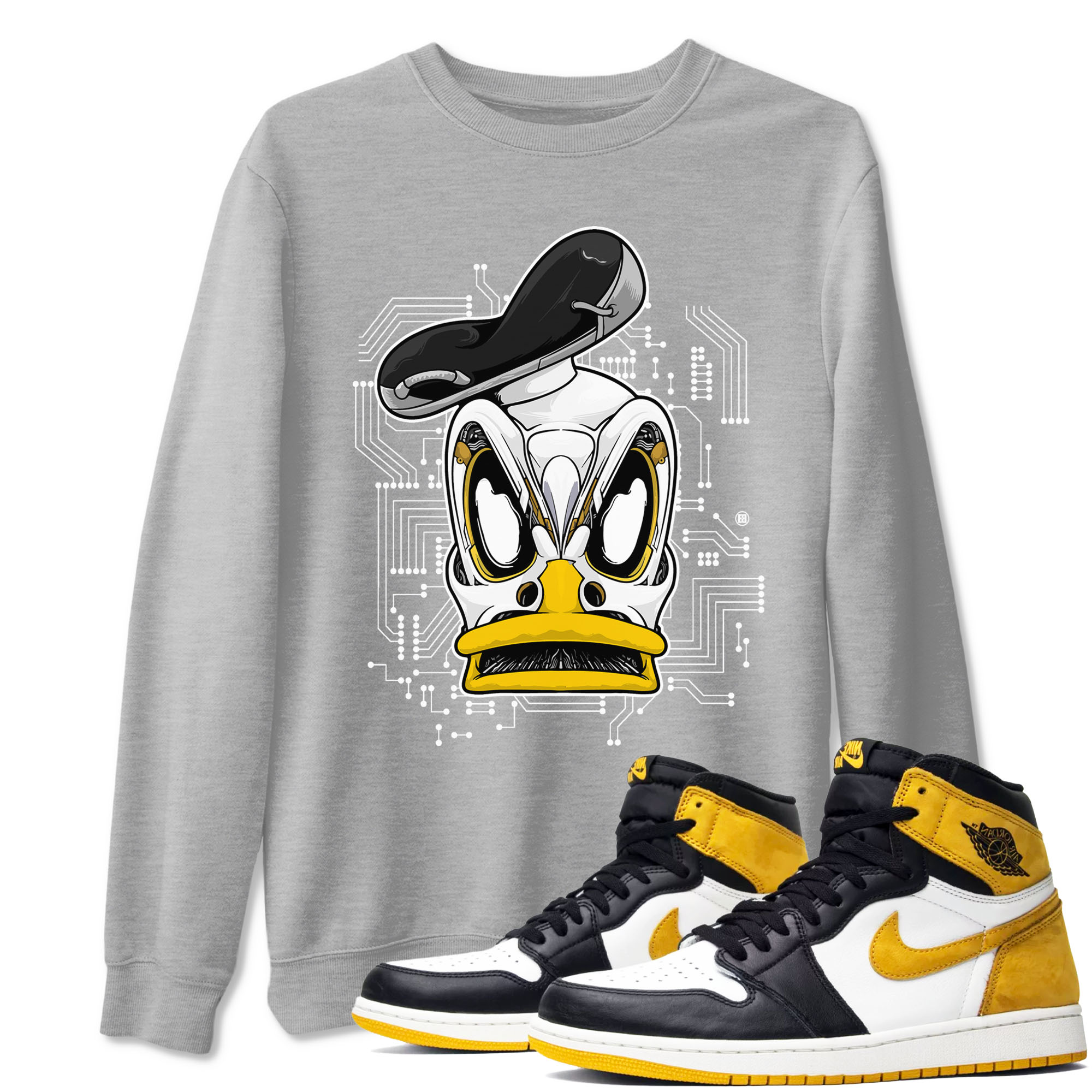 1s Yellow Ochre shirt to match jordans Cyber Duck sneaker tees Air Jordan 1 High OG Yellow Ochre Drip Gear Zone unisex cotton Heather Grey 1 crew neck shirt