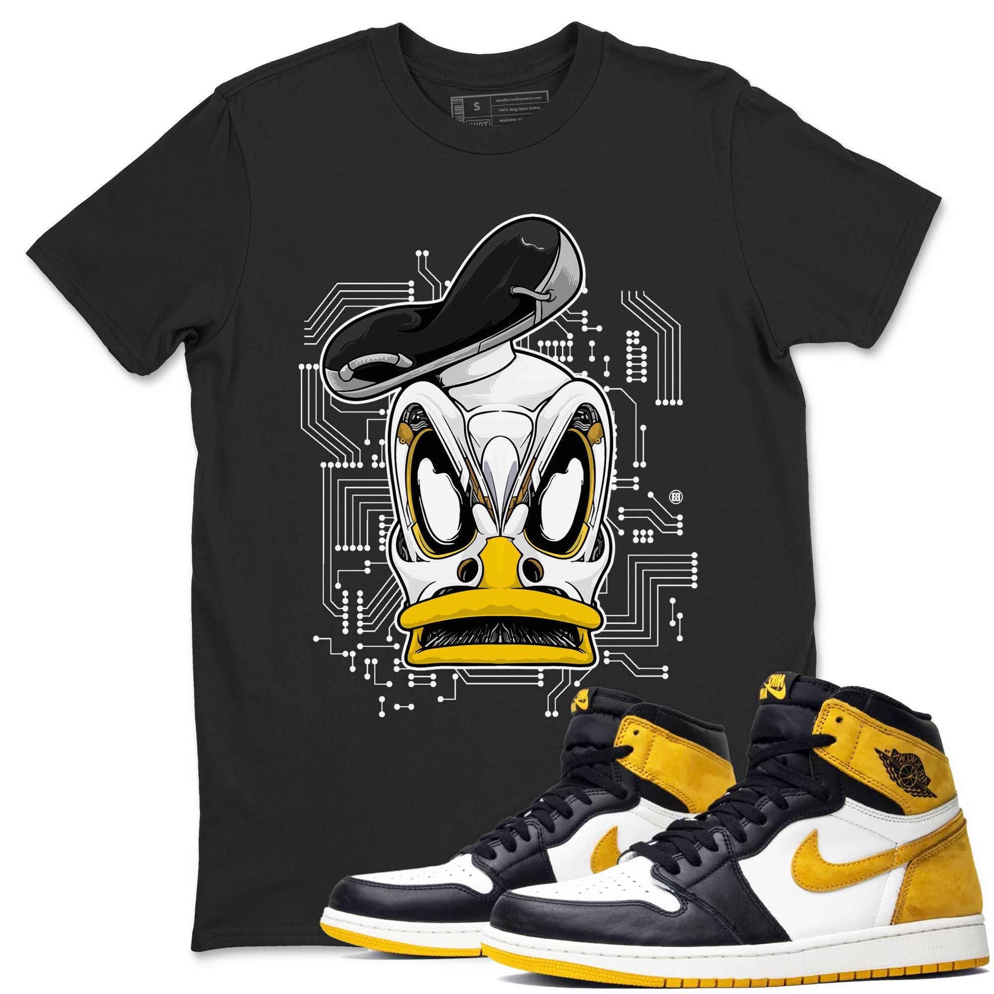 1s Yellow Ochre shirt to match jordans Cyber Duck sneaker tees Air Jordan 1 High OG Yellow Ochre Drip Gear Zone unisex cotton Black 1 crew neck shirt